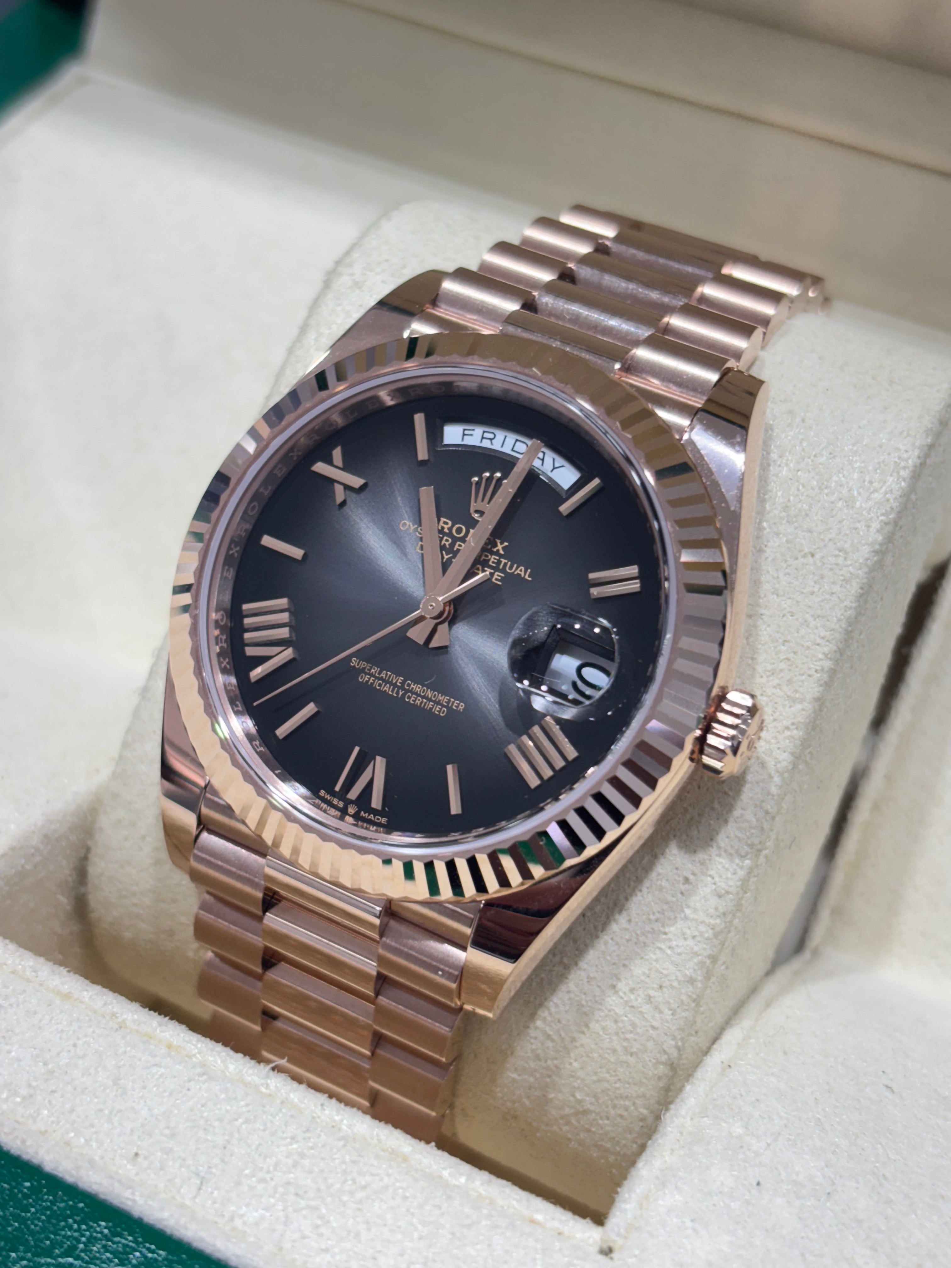 ROLEX DAY-DATE “OMBRE” 40MM | 18KT ROSE GOLD | SLATE ROMAN DIAL