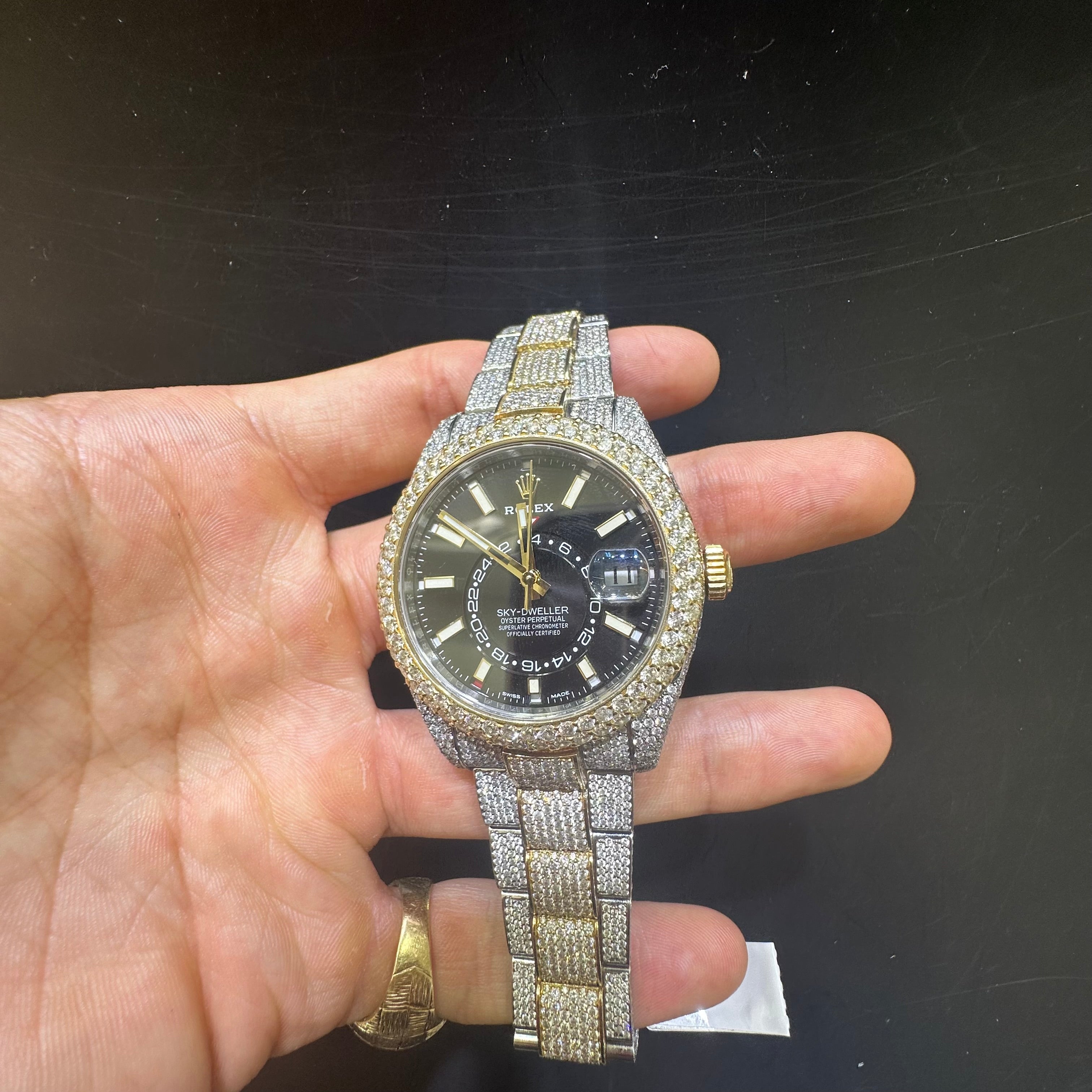 42mm Bust Down Rolex Sky Dweller | Two Tone | Black Dial