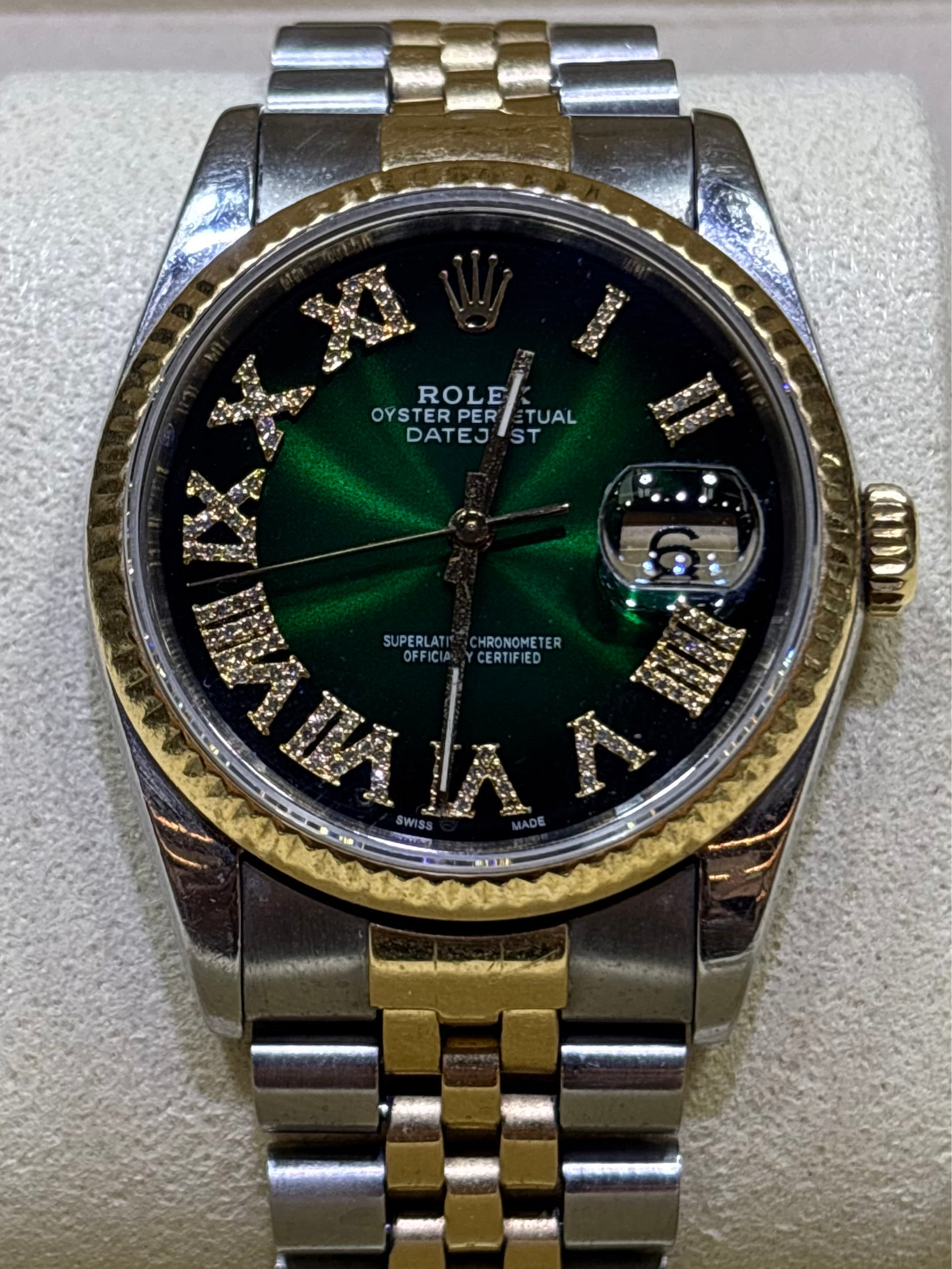 ROLEX DATEJUST 36MM | TWO-TONE JUBILEE BRACELET | ROMAN GREEN DIAMOND DIAL