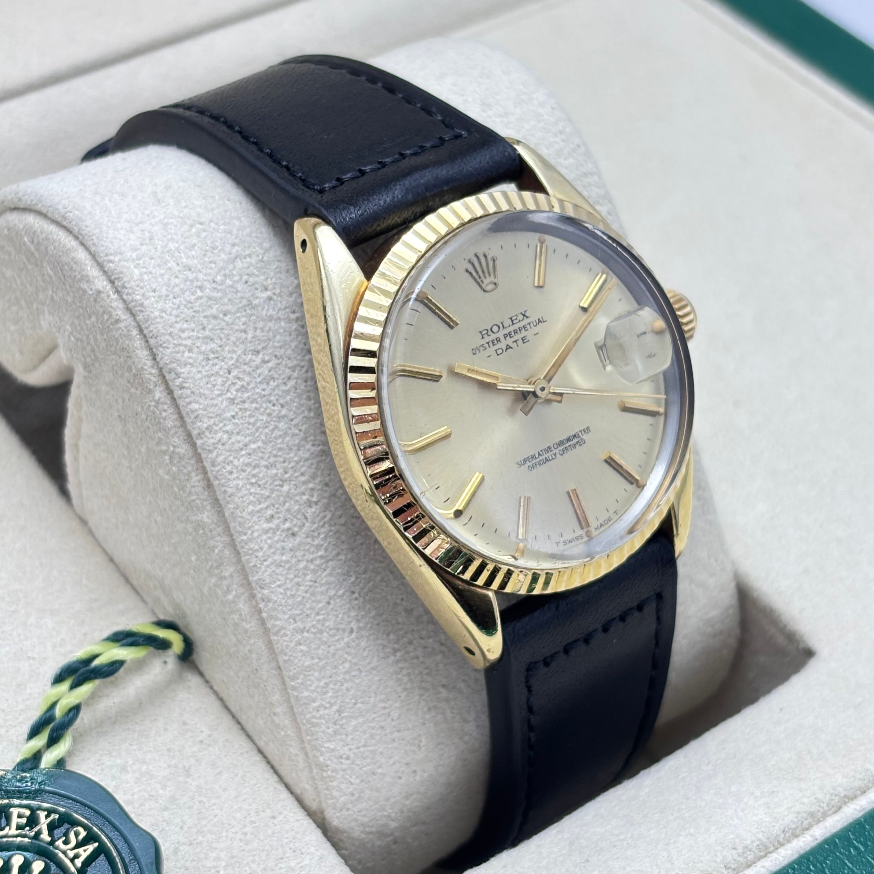 34MM ROLEX DATE LEATHER BAND 18KT GOLD PLATED