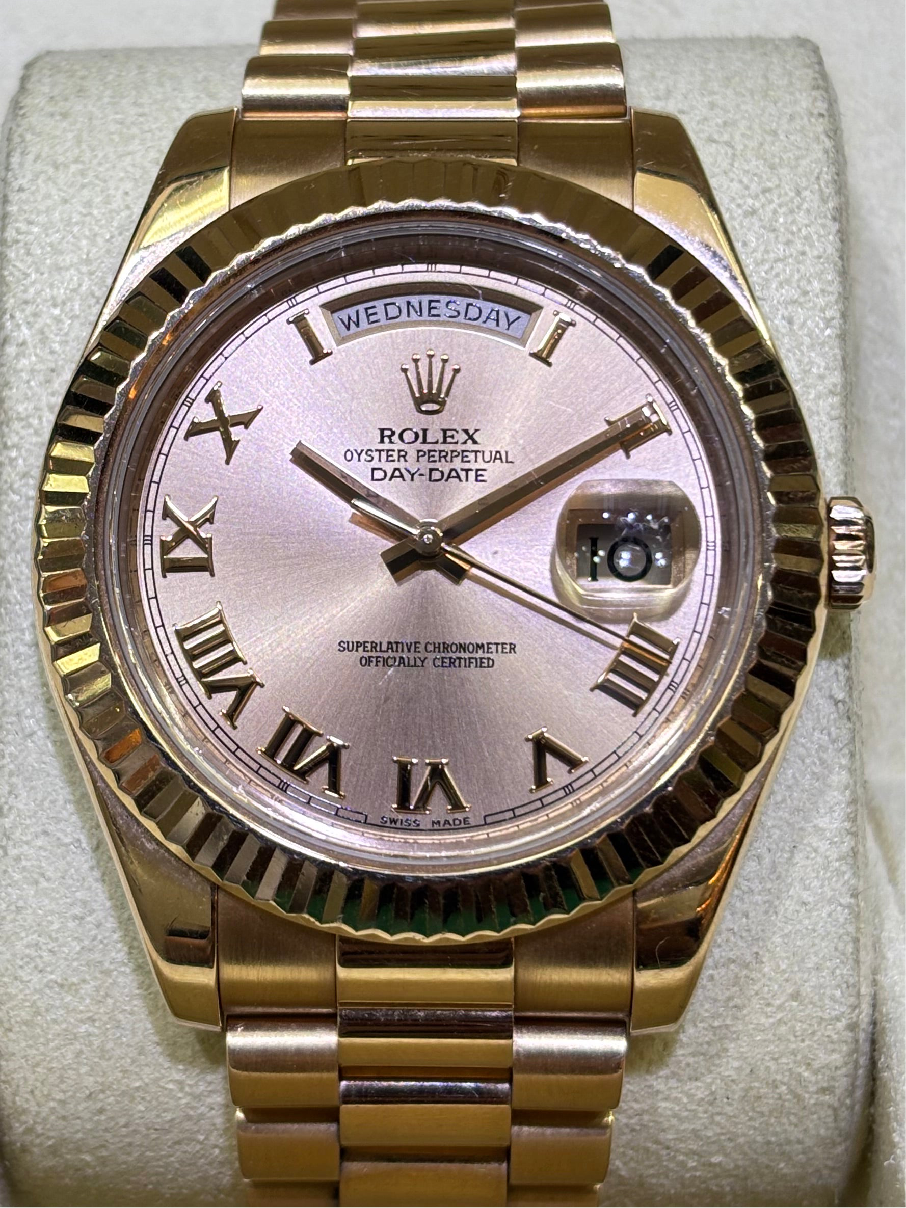 ROLEX DAY-DATE 41MM | 18KT ROSE GOLD | ROMAN ROSE CHAMPAGNE DIAL