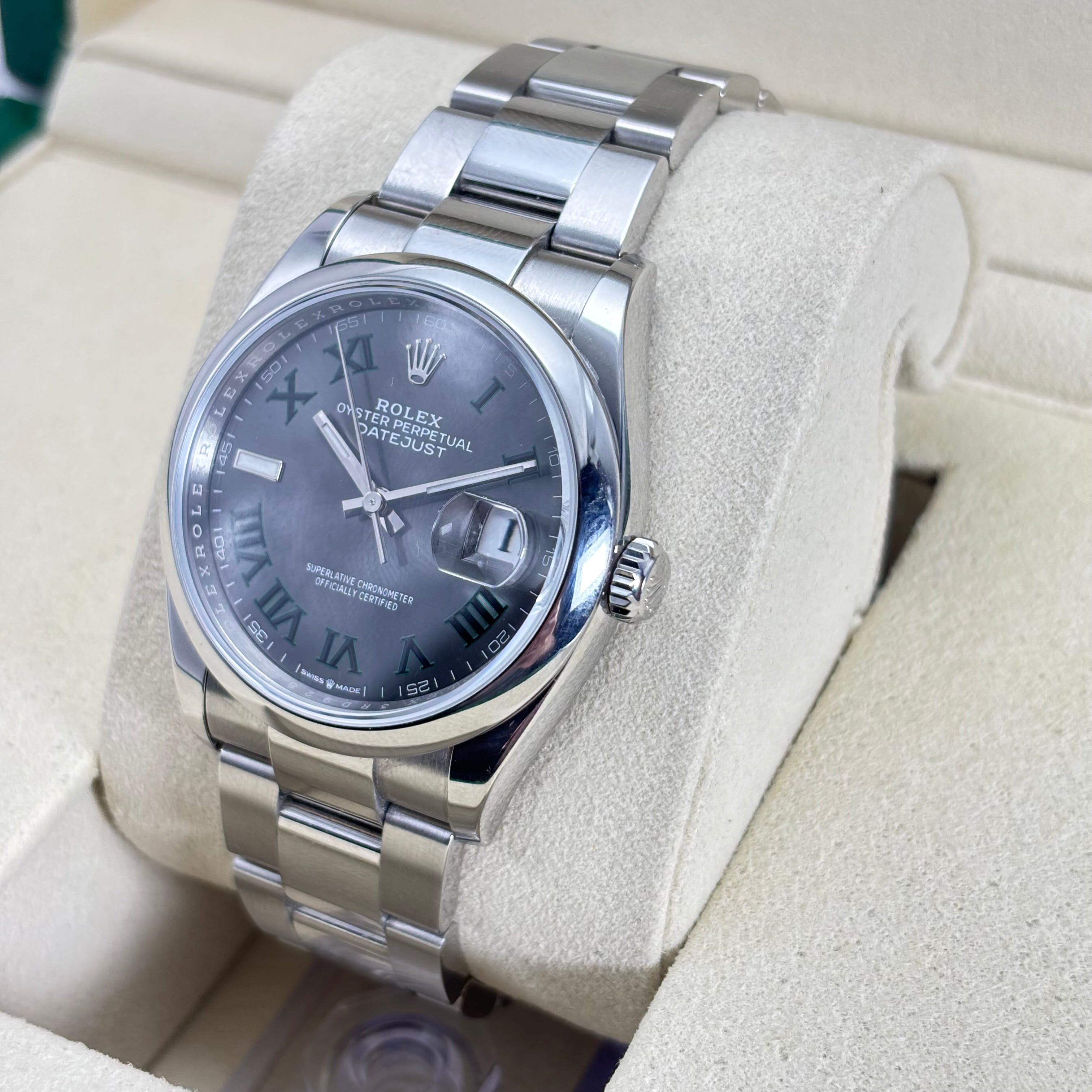 Pre-Owned 36MM Rolex Datejust “Wimbledon” Dial Ref. 126200 (Box&Card)