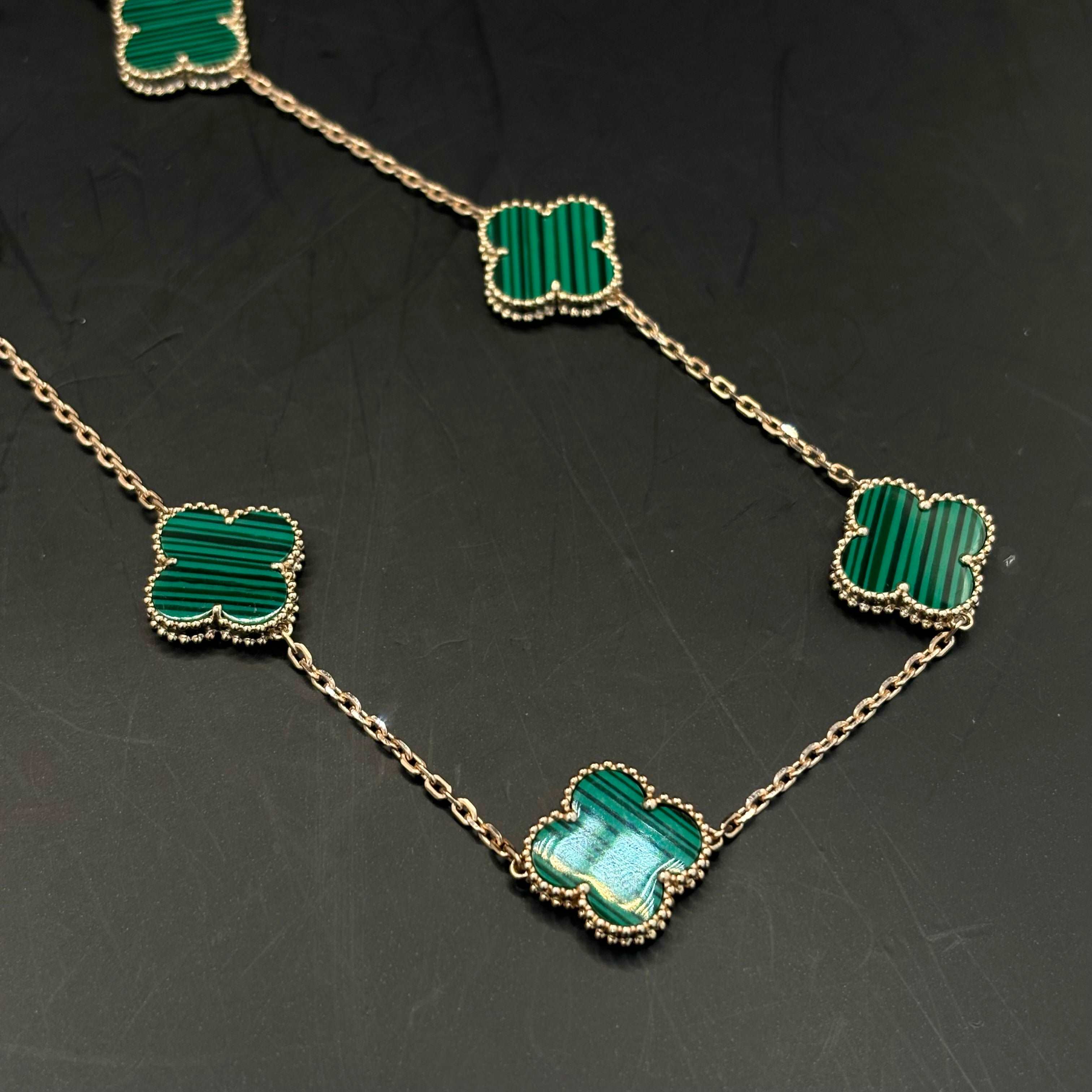 14k Malachite Rose Gold Clover Necklace