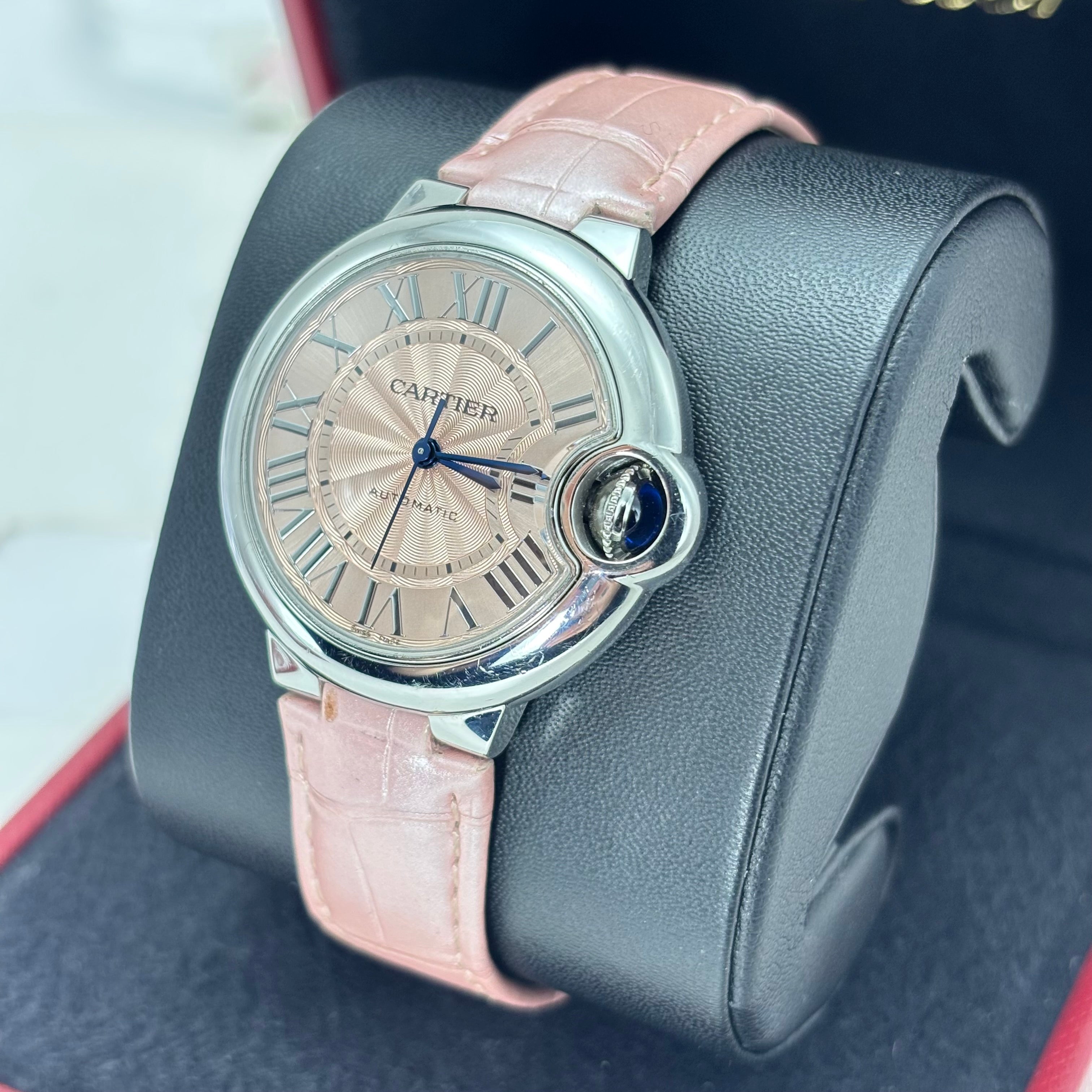 36MM CARTIER BALLON BLEU WITH PINK LEATHER BRACELET
