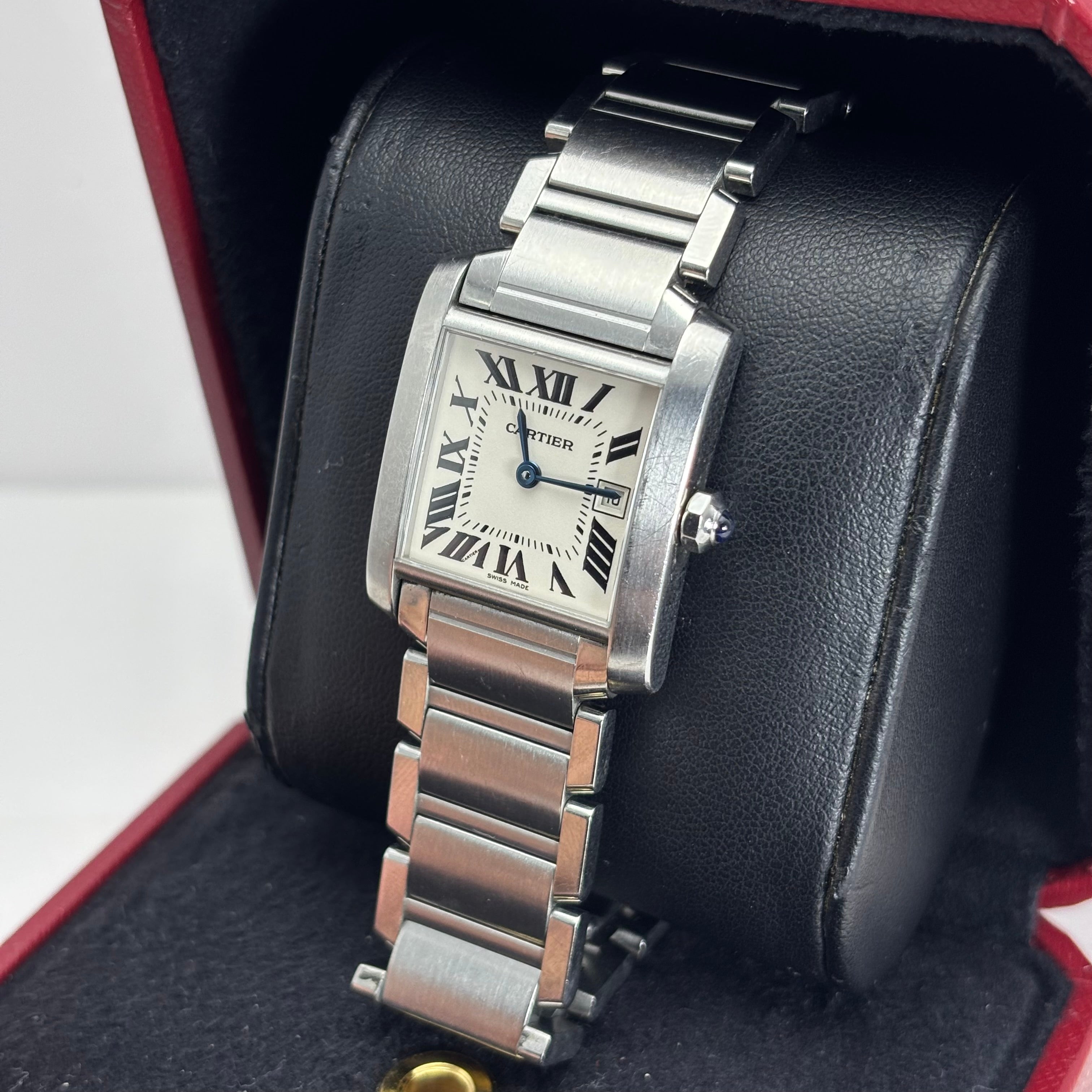 Pre-Owned CARTIER TANK FRANCHISE 34MM STAINLESS STEEL (BOX&PAPERS)