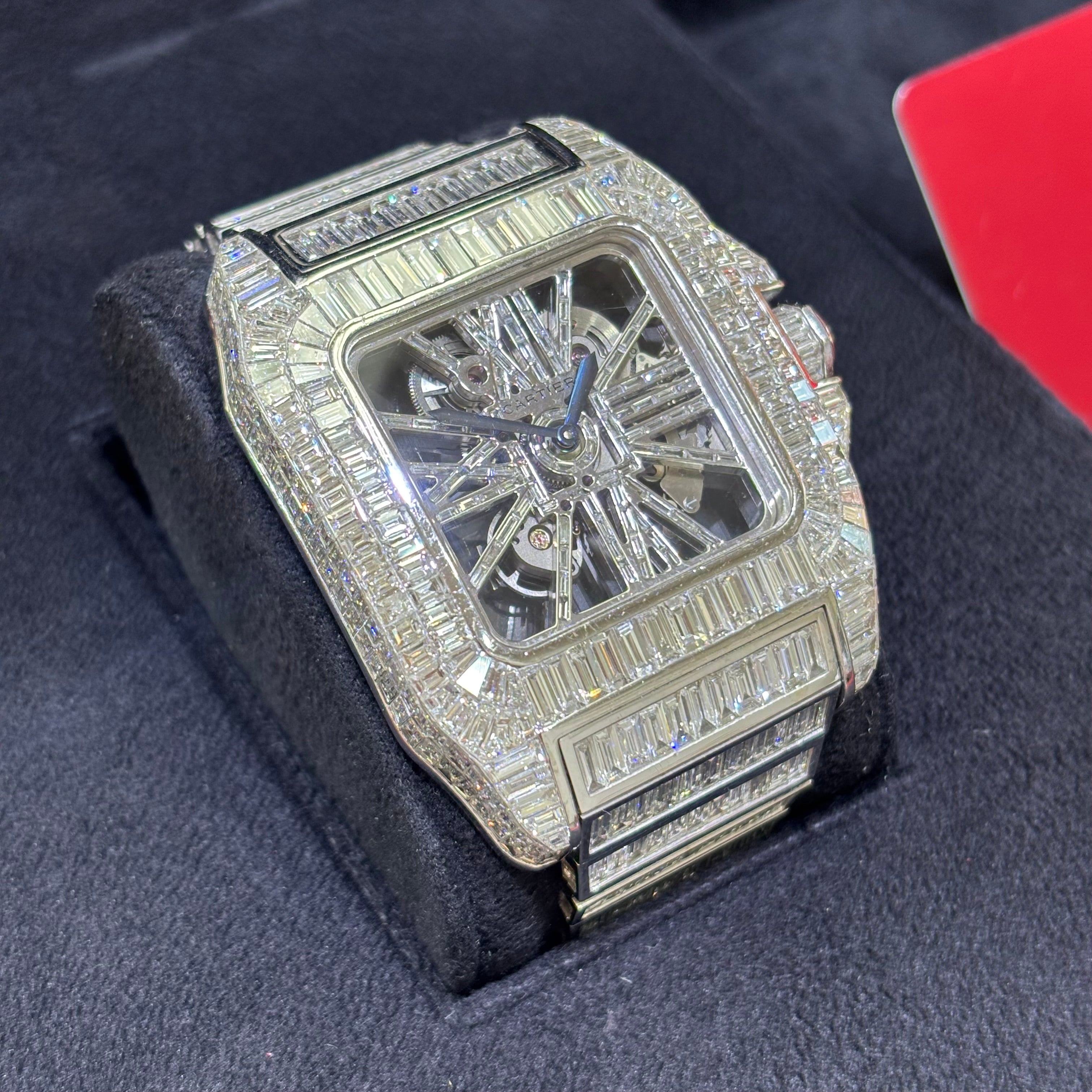 18KT SOLID WHITE GOLD CARTIER SANTOS XL 100 BAGUETTE CHANDELIER 52.00CTW VVS-1