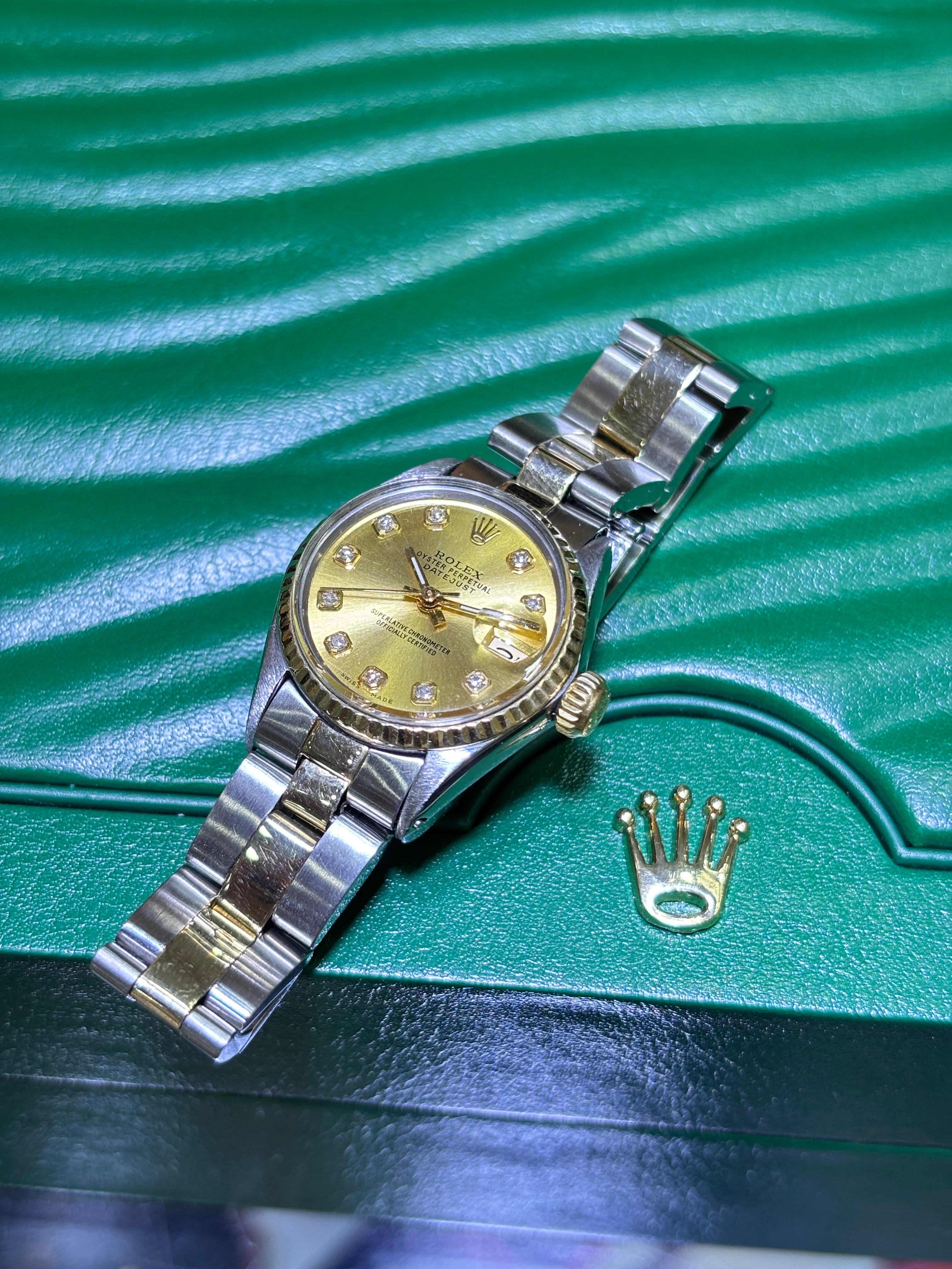 26MM ROLEX DATEJUST | 18KT YLW TWO-TONE | OYSTER-BRACELET | CHAMPAGNE DIAMOND DIAL
