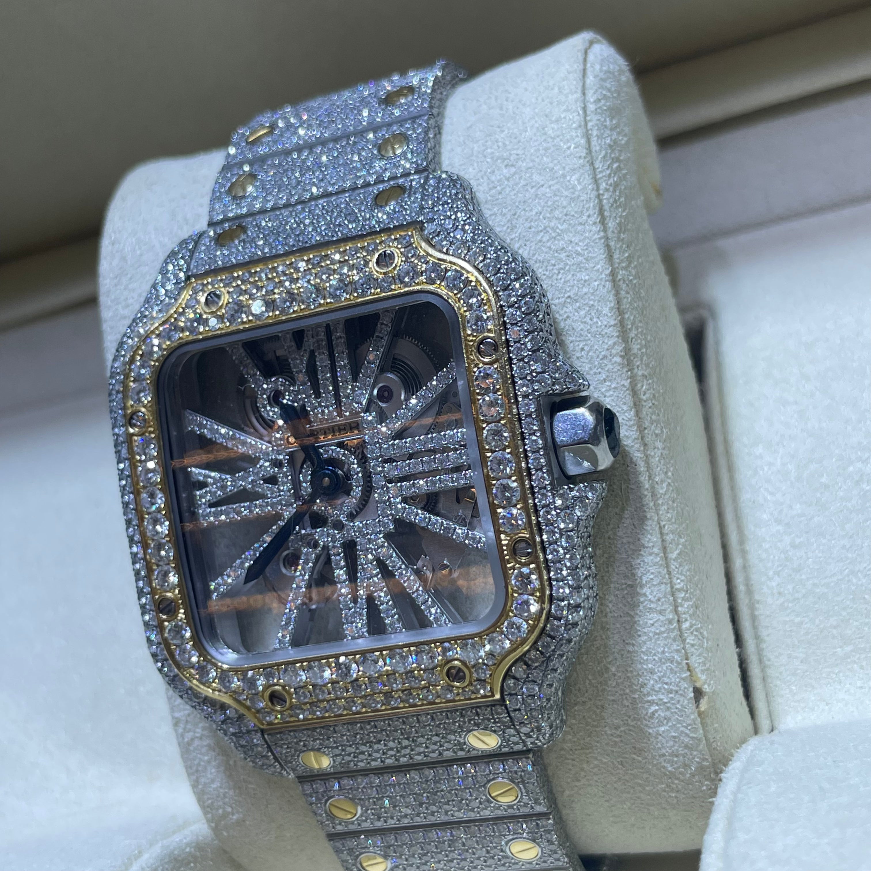 Skeleton Cartier Bust Down Watch Natural VVS Two Tone
