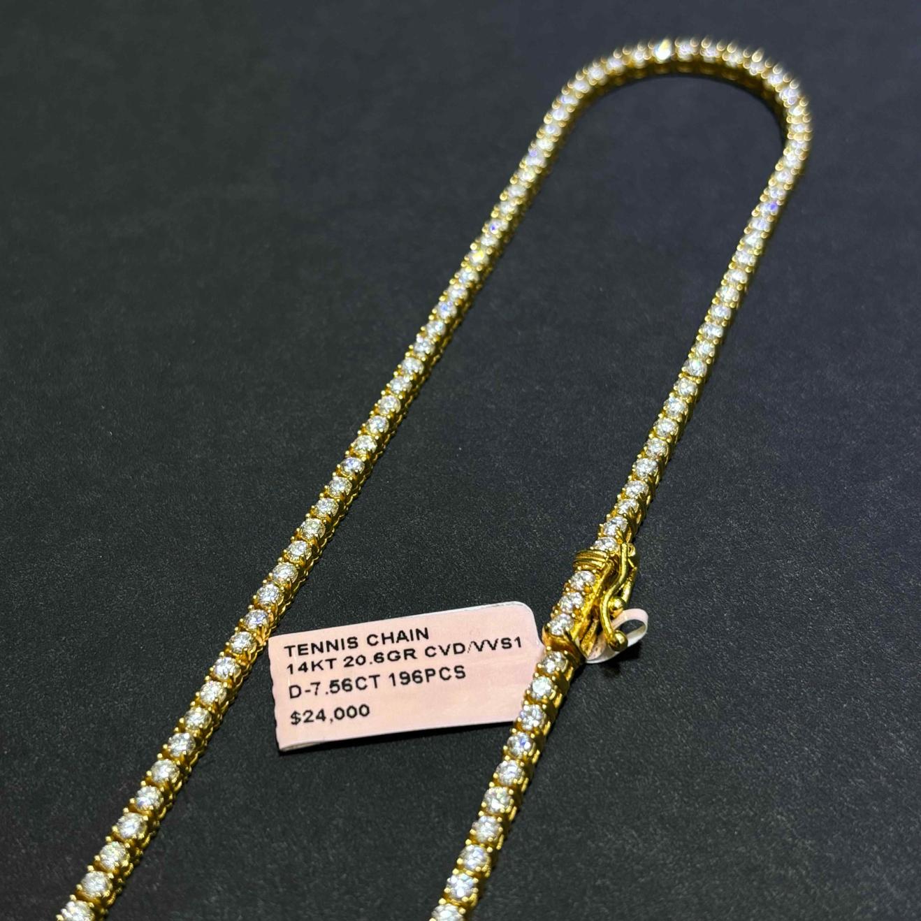 14k VVS Iced Out Tennis Chain Necklace CVD | ROSE/WHITE/YELLOW GOLD