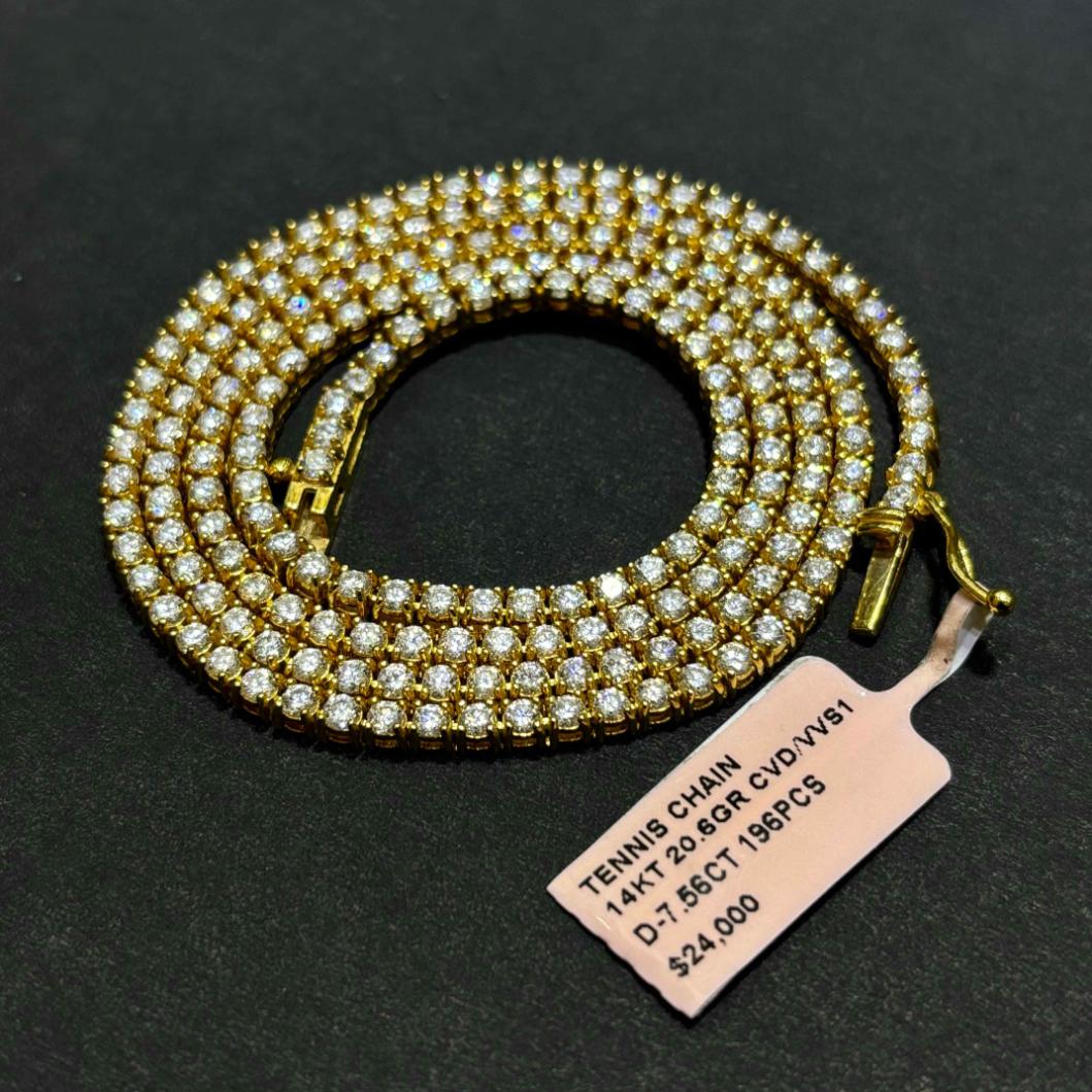 14k VVS Iced Out Tennis Chain Necklace CVD | ROSE/WHITE/YELLOW GOLD