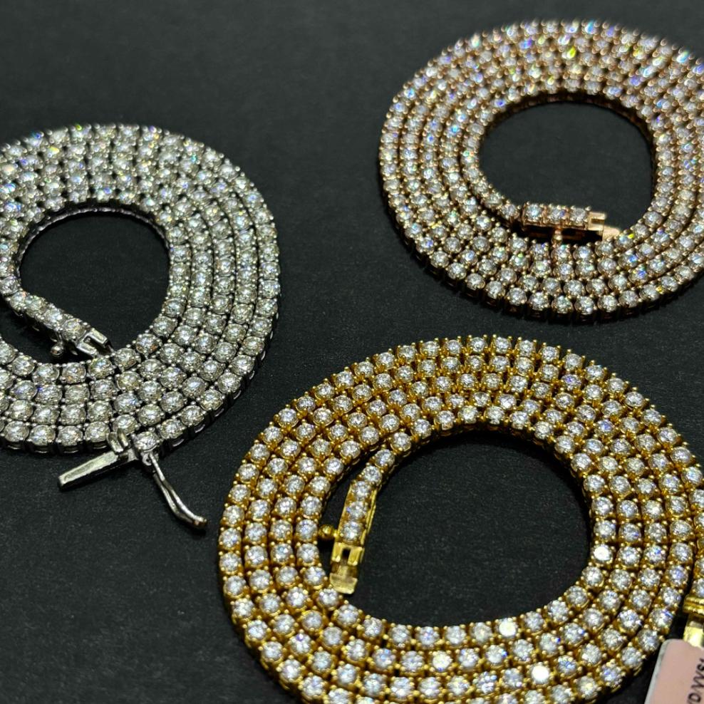 ROSE/WHITE/YELLOW GOLD: 14k VVS Iced Out Tennis Chain Necklace Buy Now