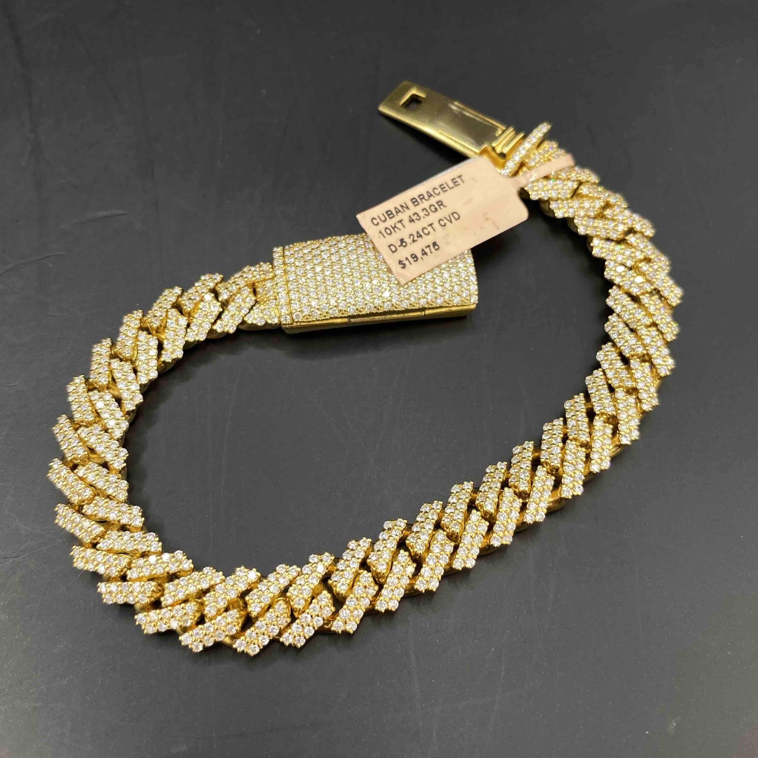 10k Iced Out Cuban Link Bracelet | REAL CVD VVS | Yellow Gold