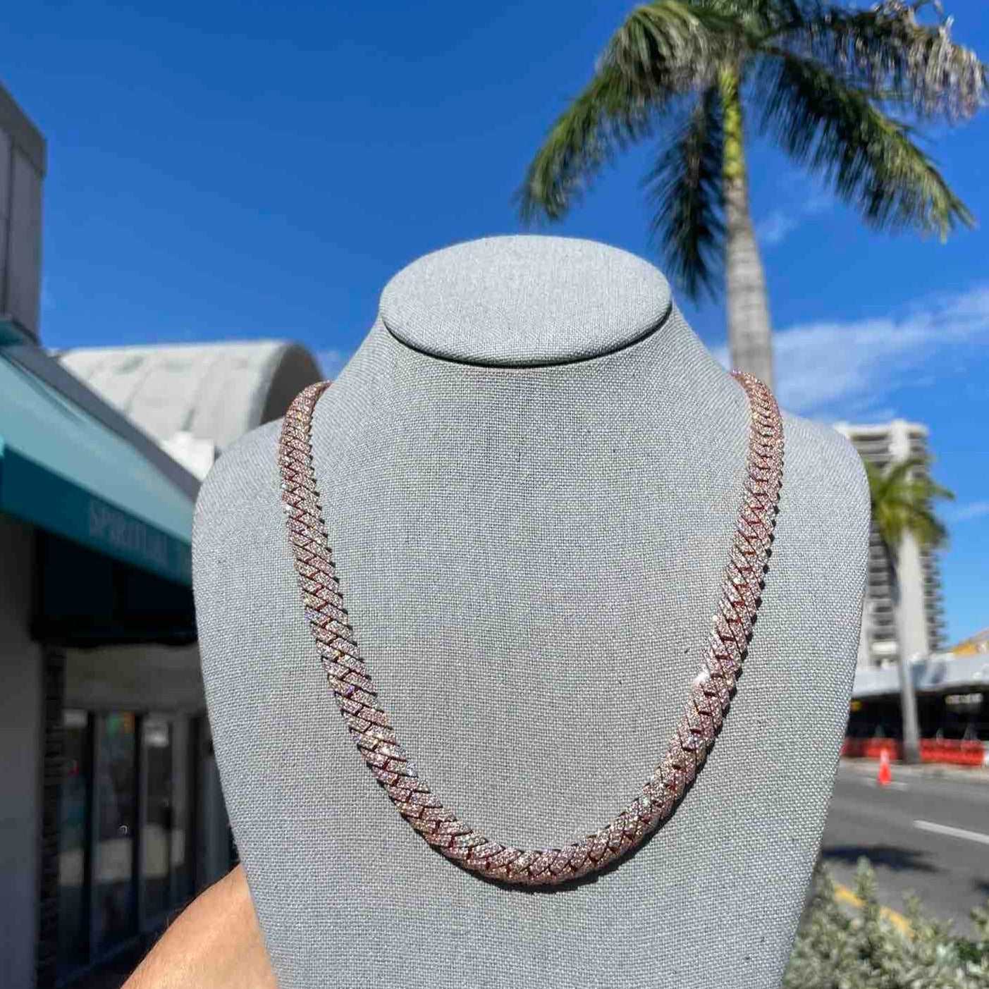 10k VVS "Iced" Bust Down Rose Gold Miami Cuban Link Chain, 140 grams and 30 cts of Natural VVS1 Diamonds