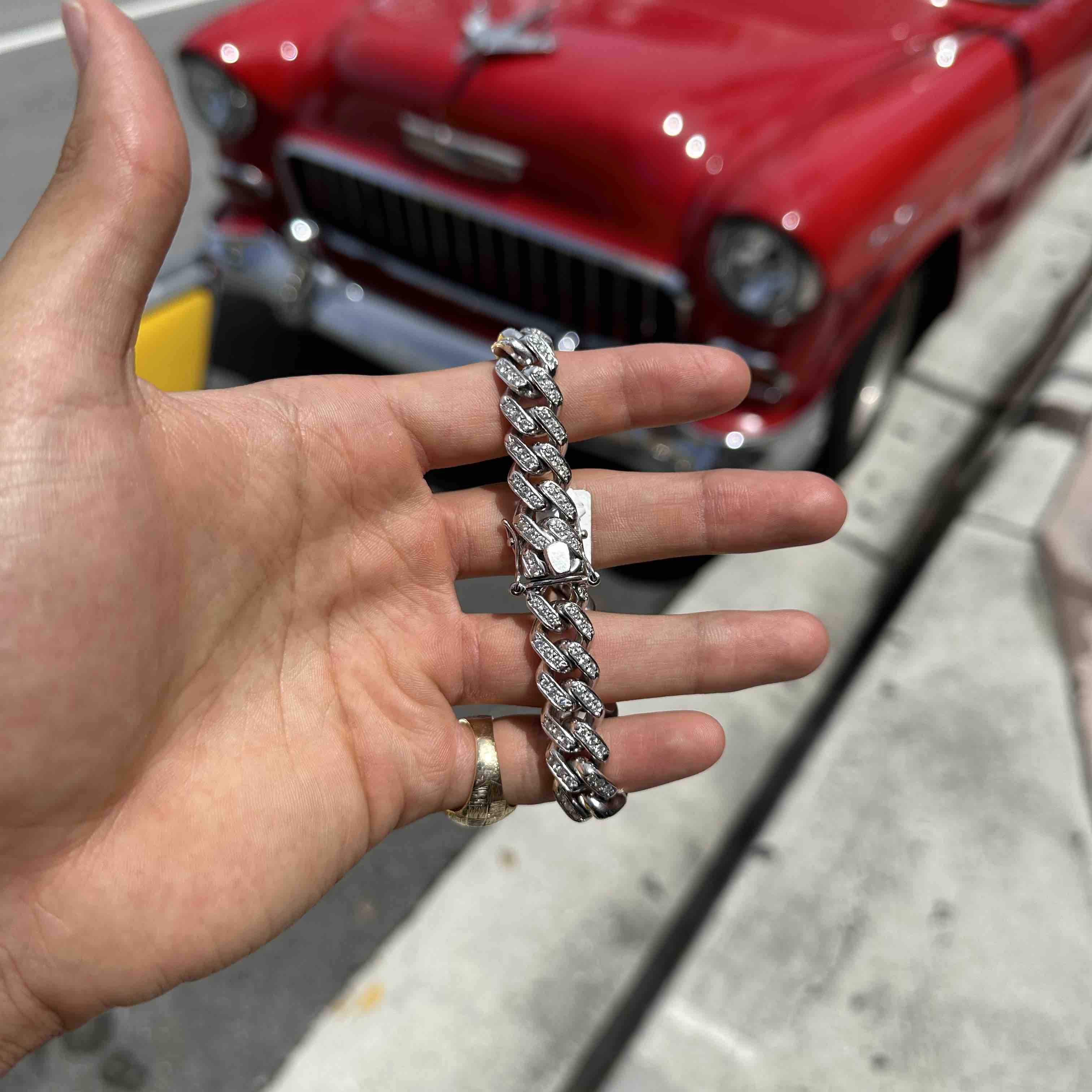 White Gold Bust Down Cuban Bracelet