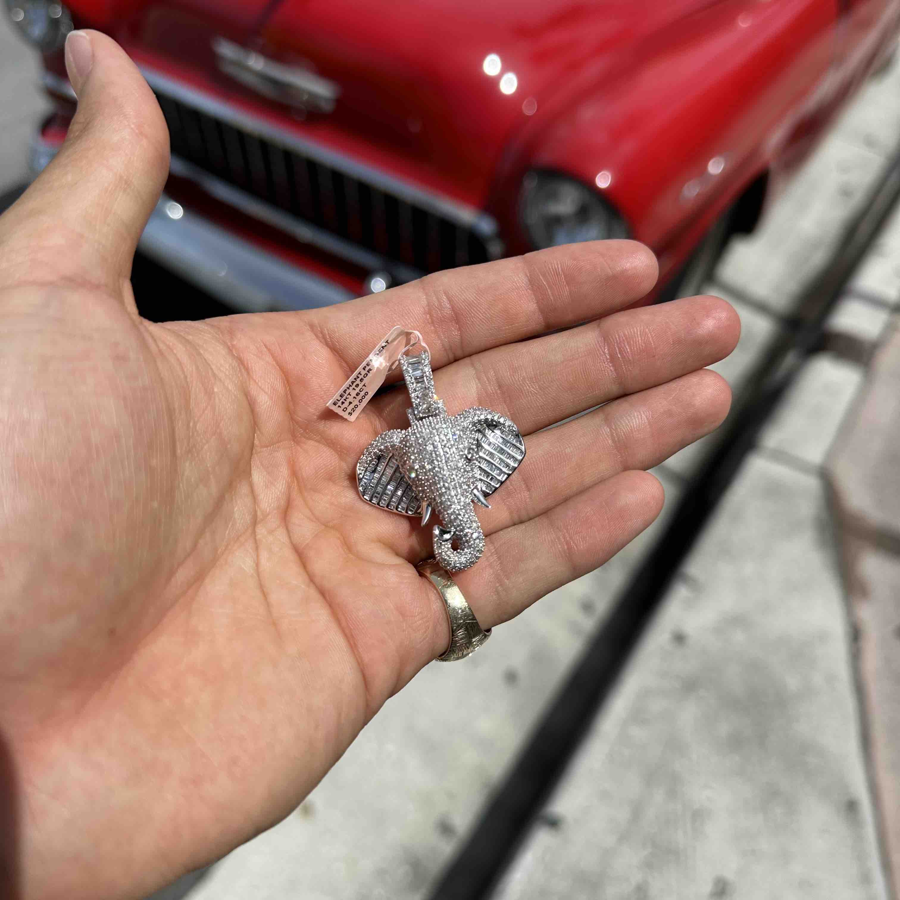 14k VS1 Elephant Pendant Charm 5 ct White Gold