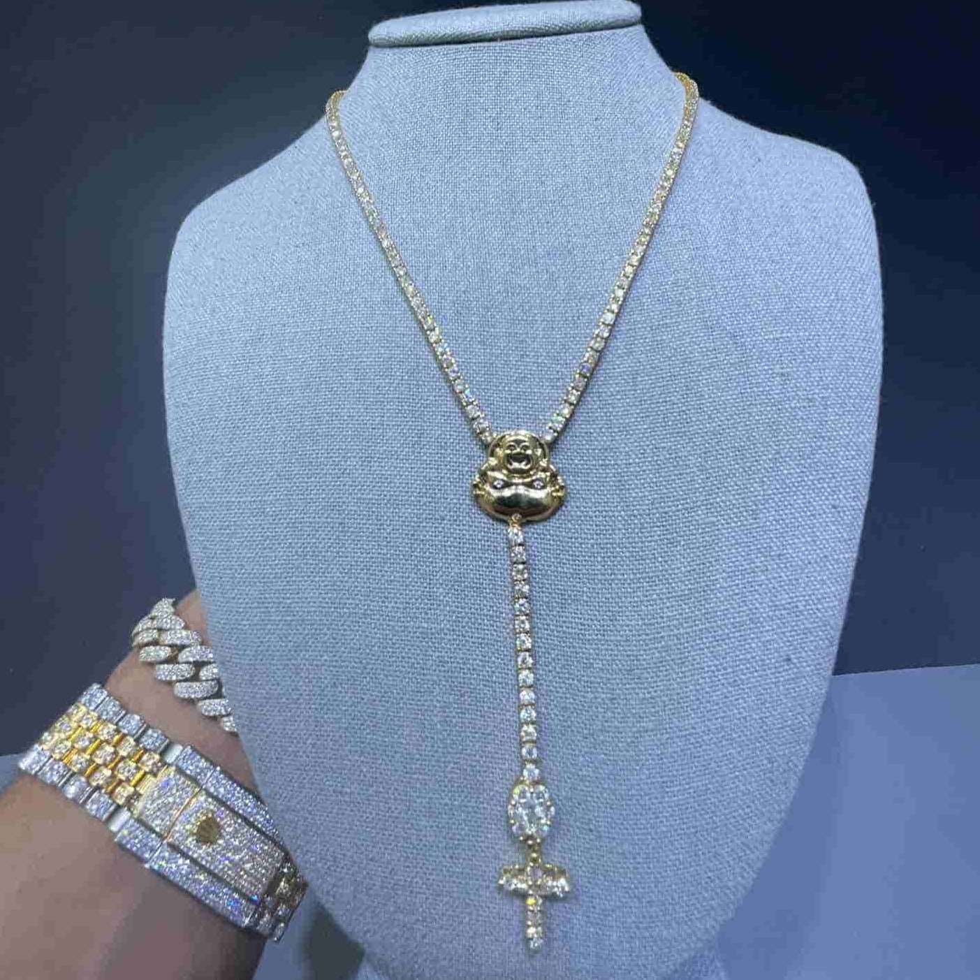 14k Yellow Gold Diamond Cross Necklace