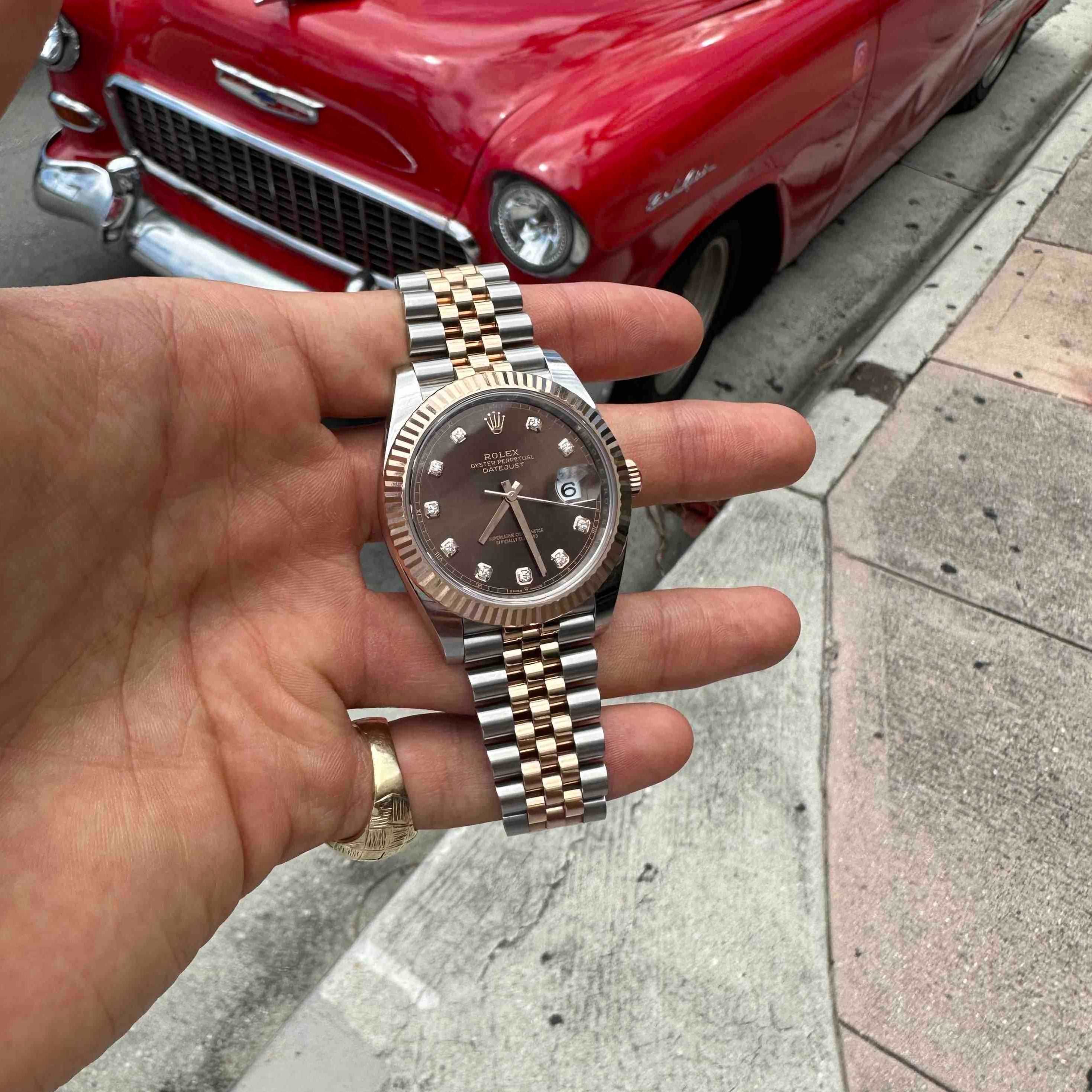 41mm Rolex Datejust Steel Everose Chocolate Diamond Dial BRAND NEW