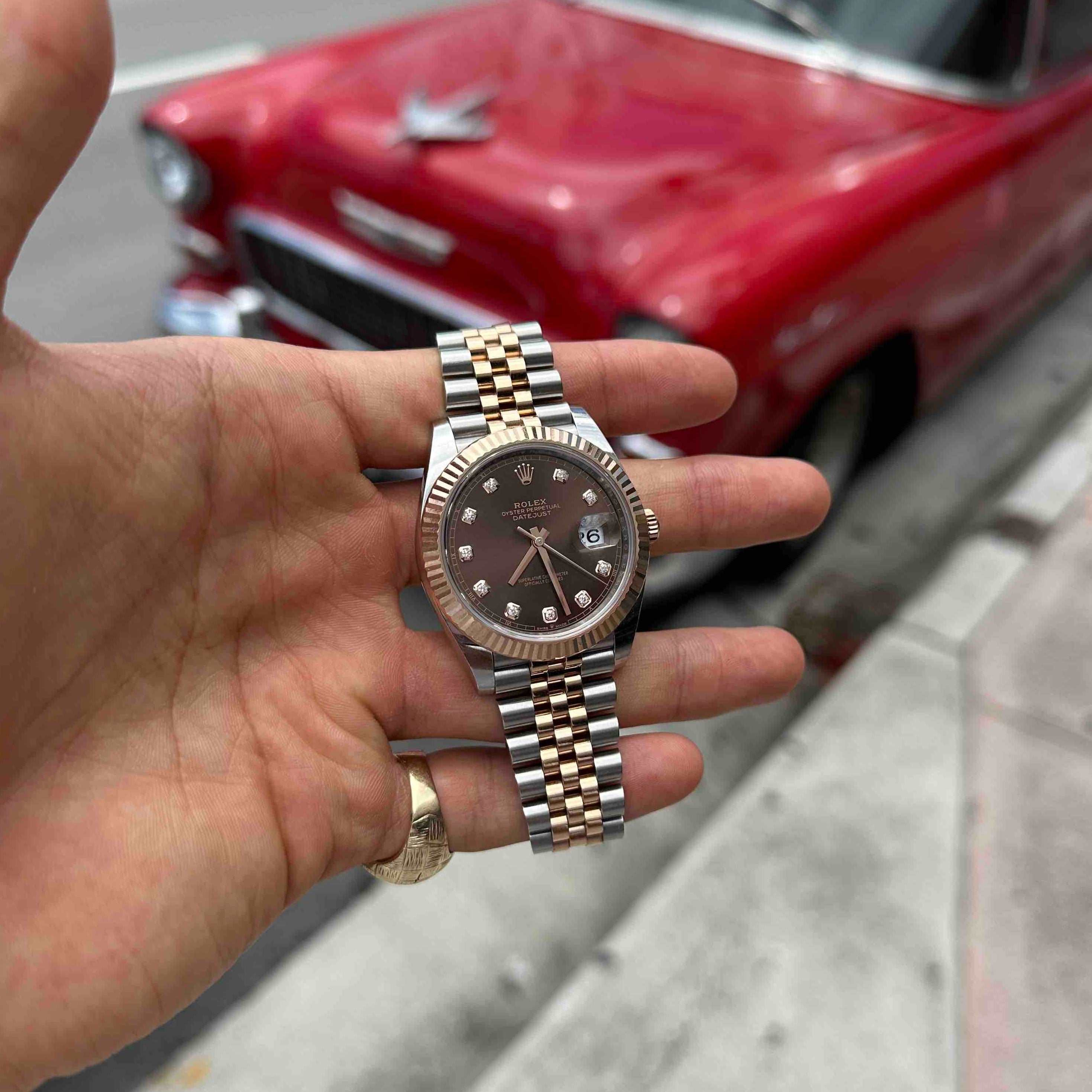 41mm Rolex Datejust Steel Everose Chocolate Diamond Dial BRAND NEW