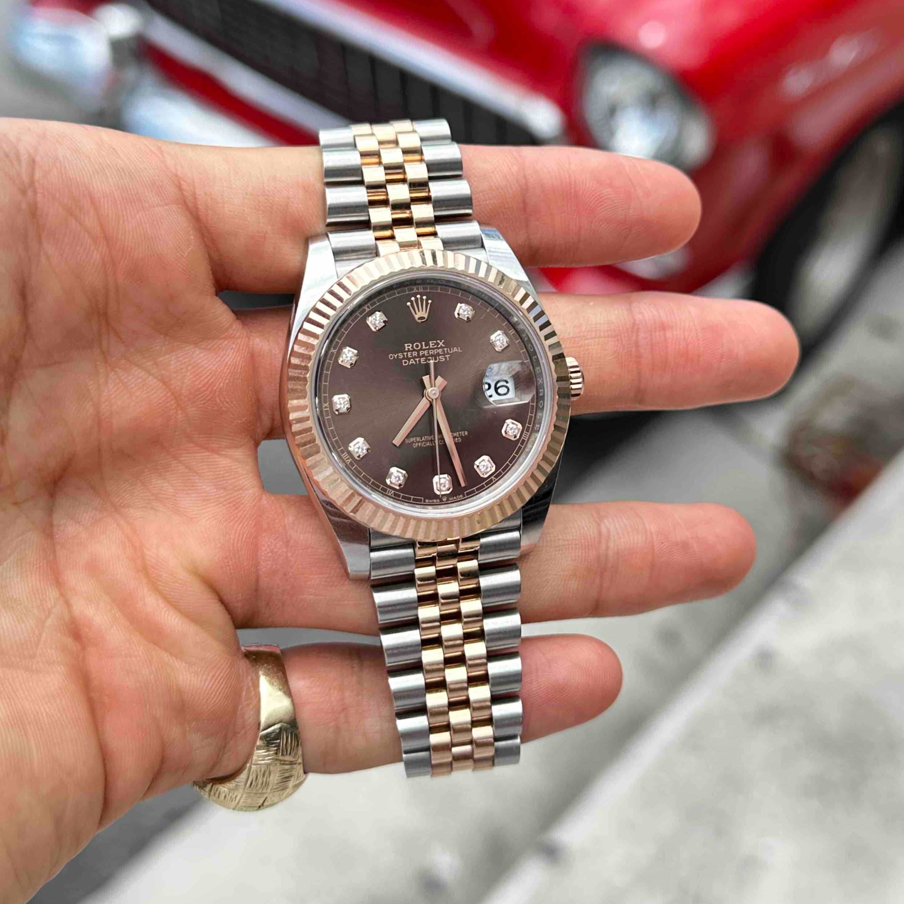 41mm Rolex Datejust Steel Everose Chocolate Diamond Dial BRAND NEW