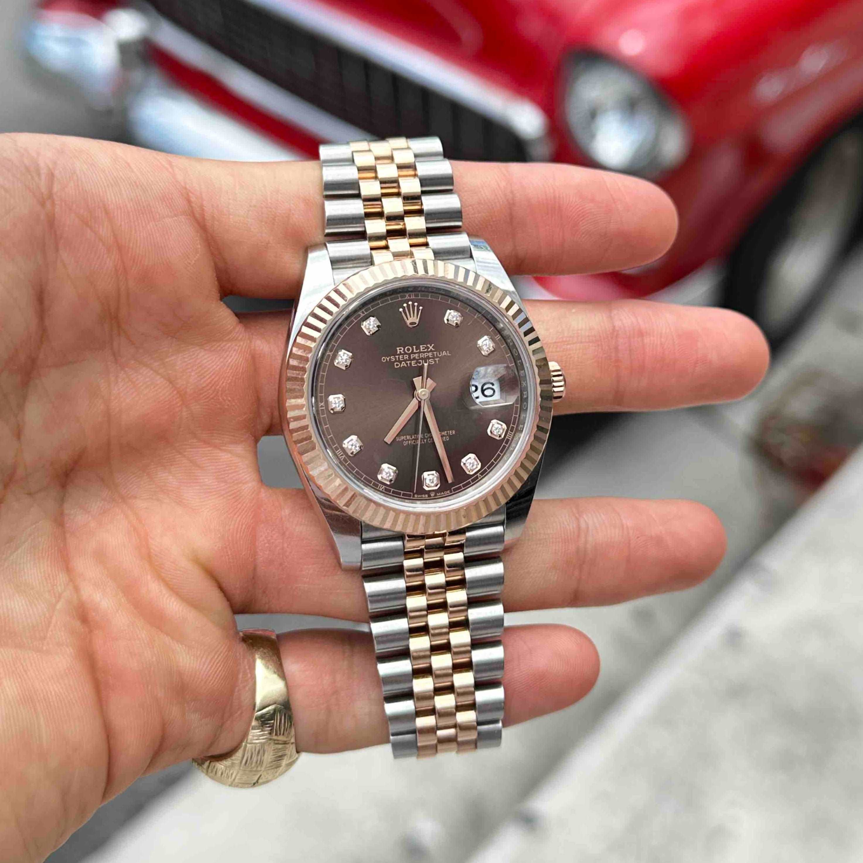 41mm Rolex Datejust Steel Everose Chocolate Diamond Dial BRAND NEW