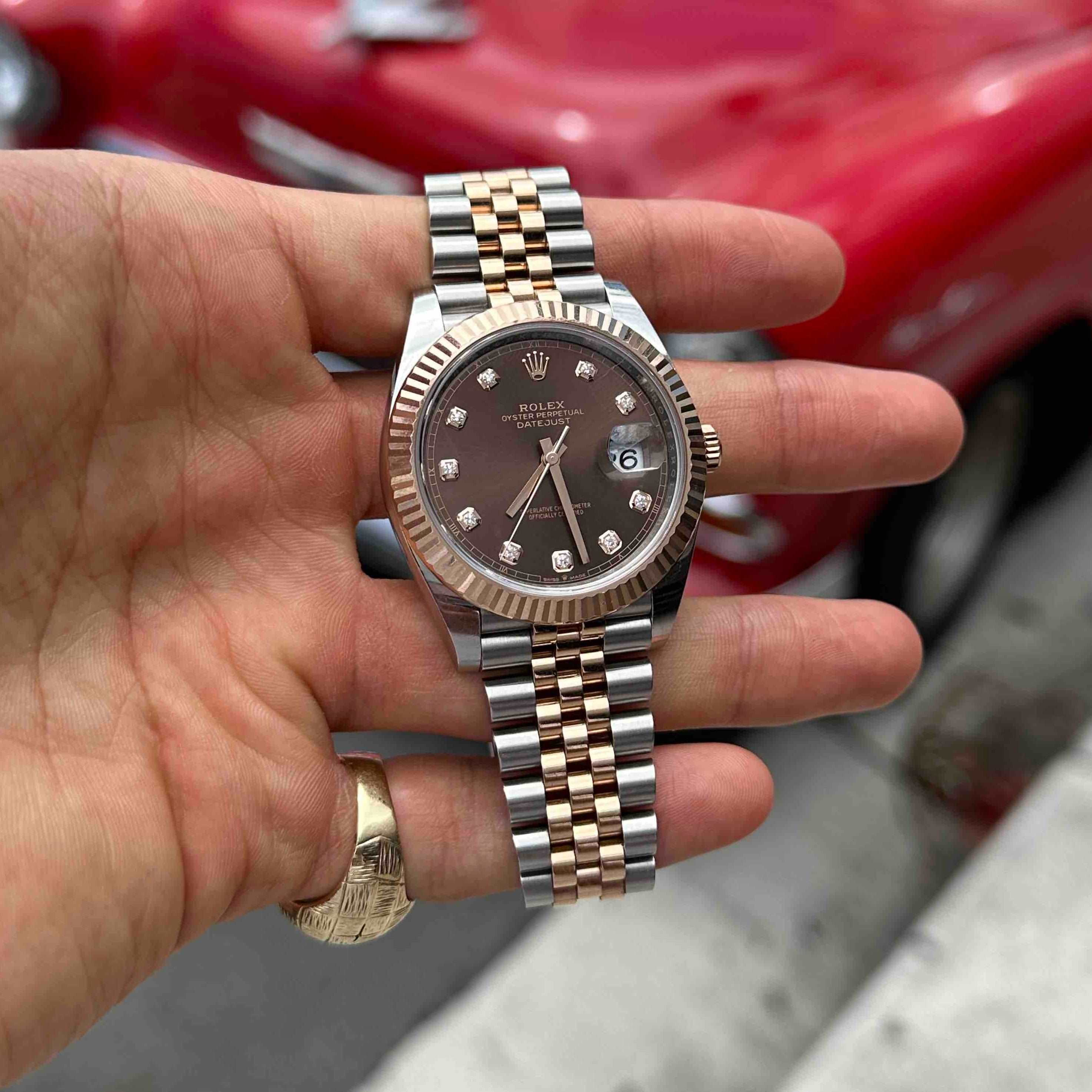 41mm Rolex Datejust Steel Everose Chocolate Diamond Dial BRAND NEW