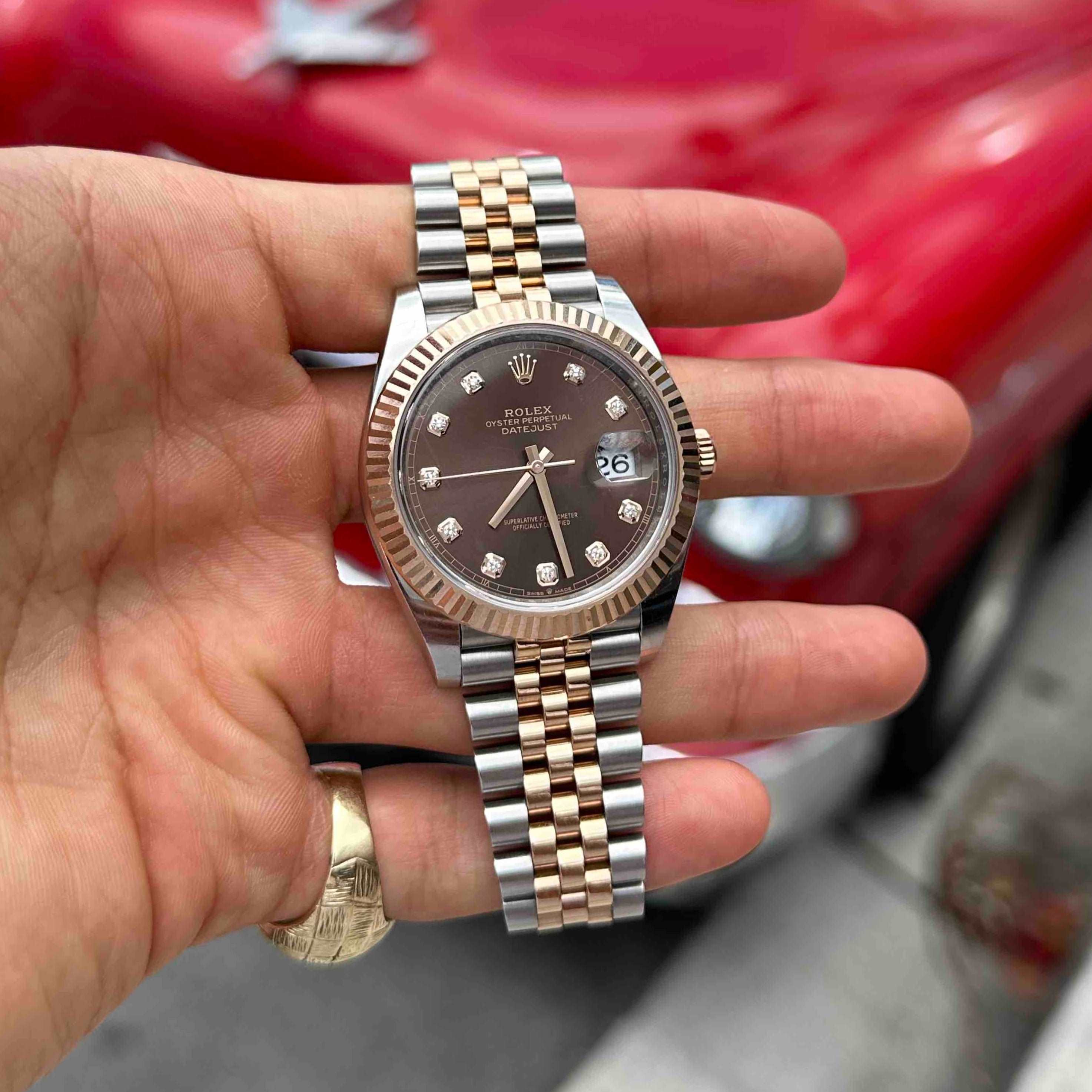 41mm Rolex Datejust Steel Everose Chocolate Diamond Dial BRAND NEW