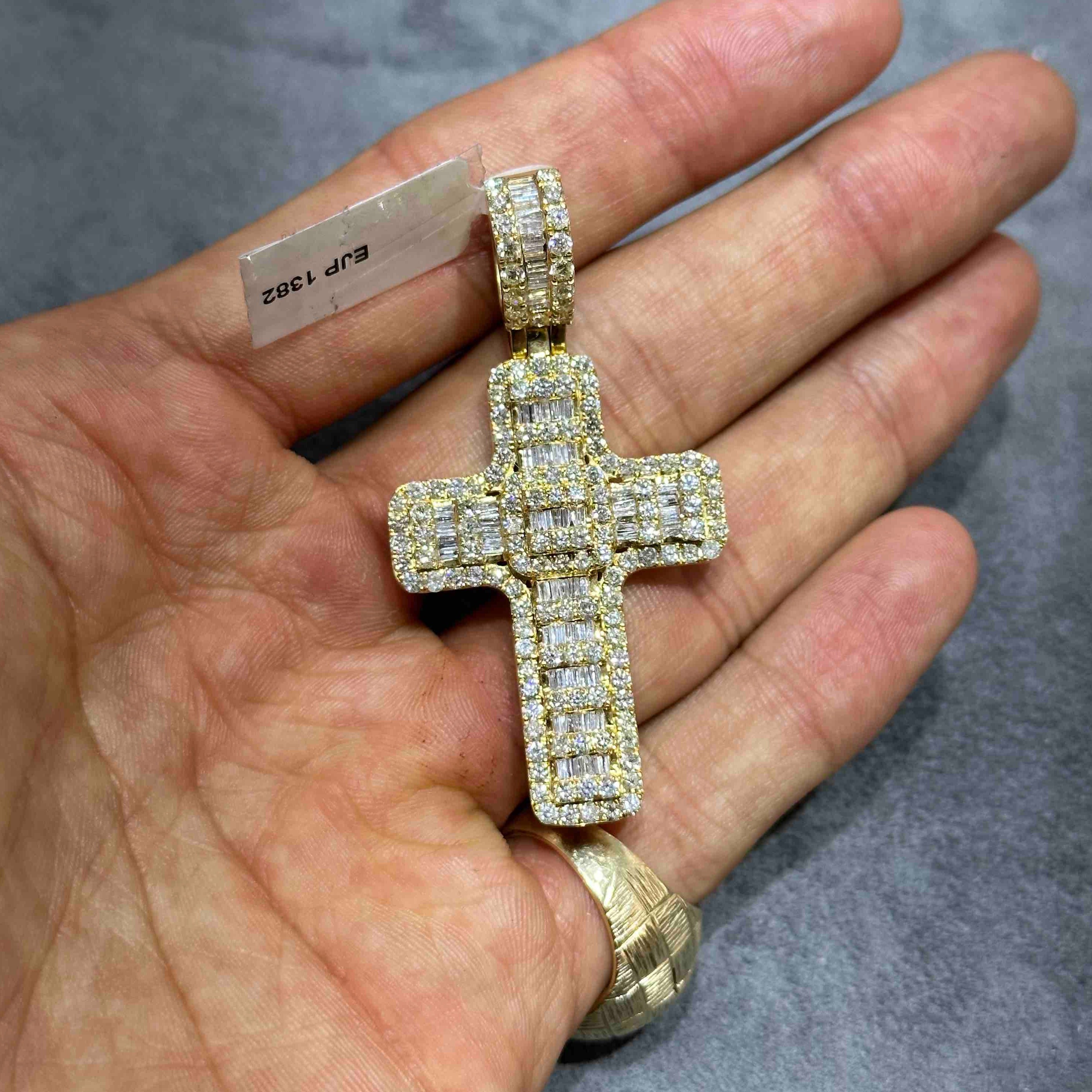 14k Yellow Gold Baguette Cross