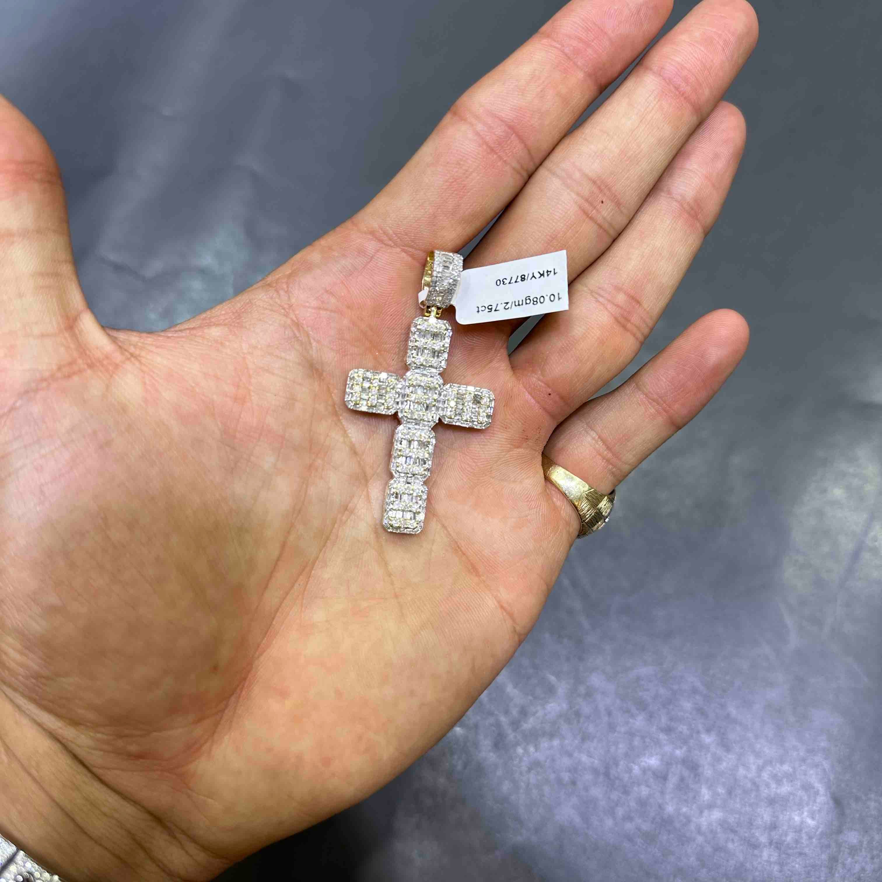 14k Baguette Cross Pendant
