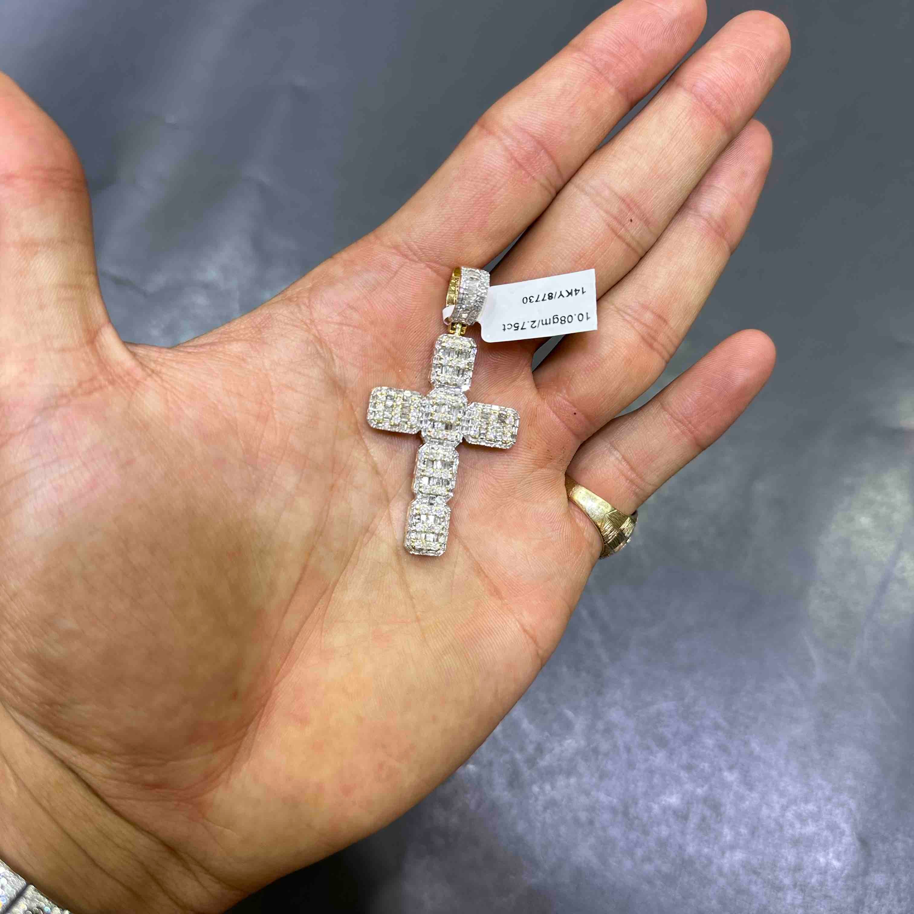 Yellow Gold Diamond Baguette Cross Pendant
