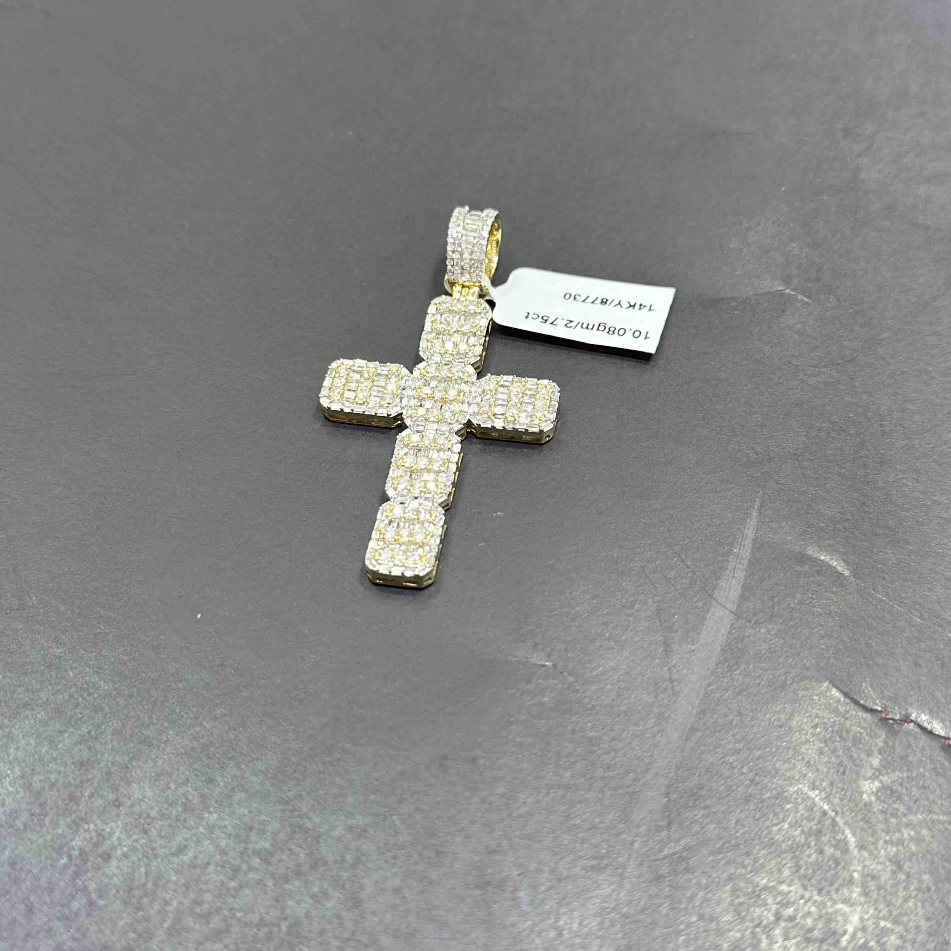 Yellow Gold Diamond Baguette Cross Pendant