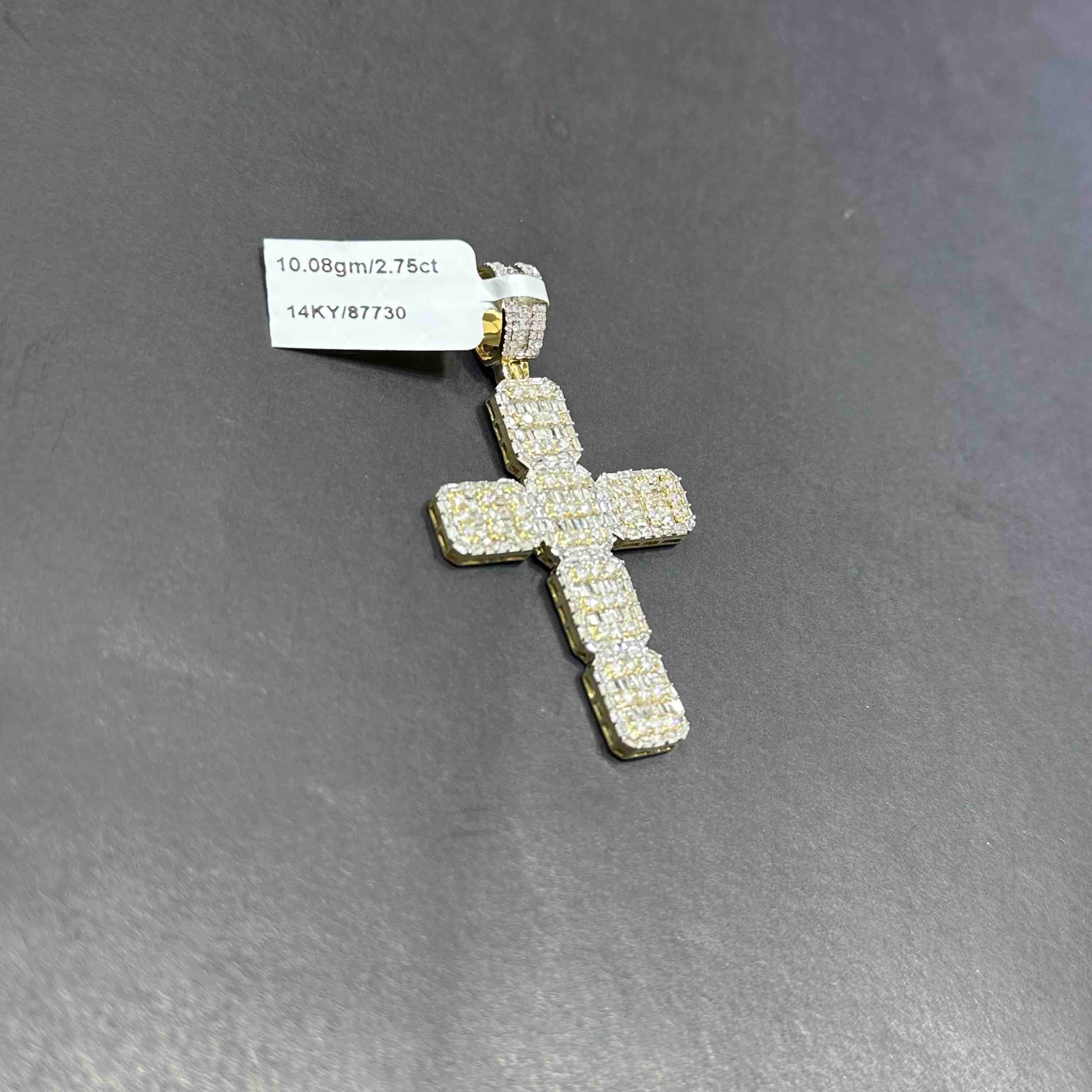 Yellow Gold Diamond Baguette Cross Pendant