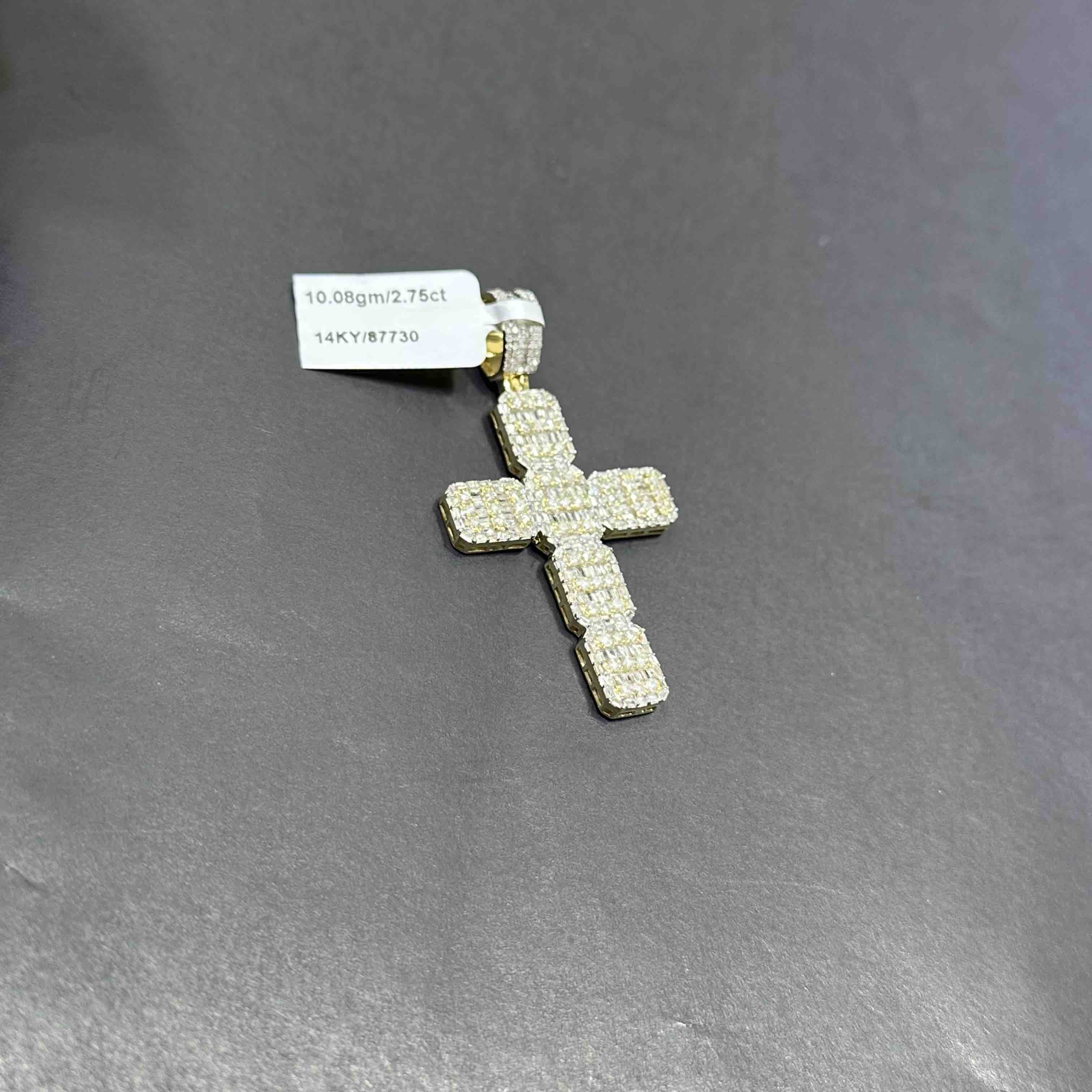 Yellow Gold Diamond Baguette Cross Pendant