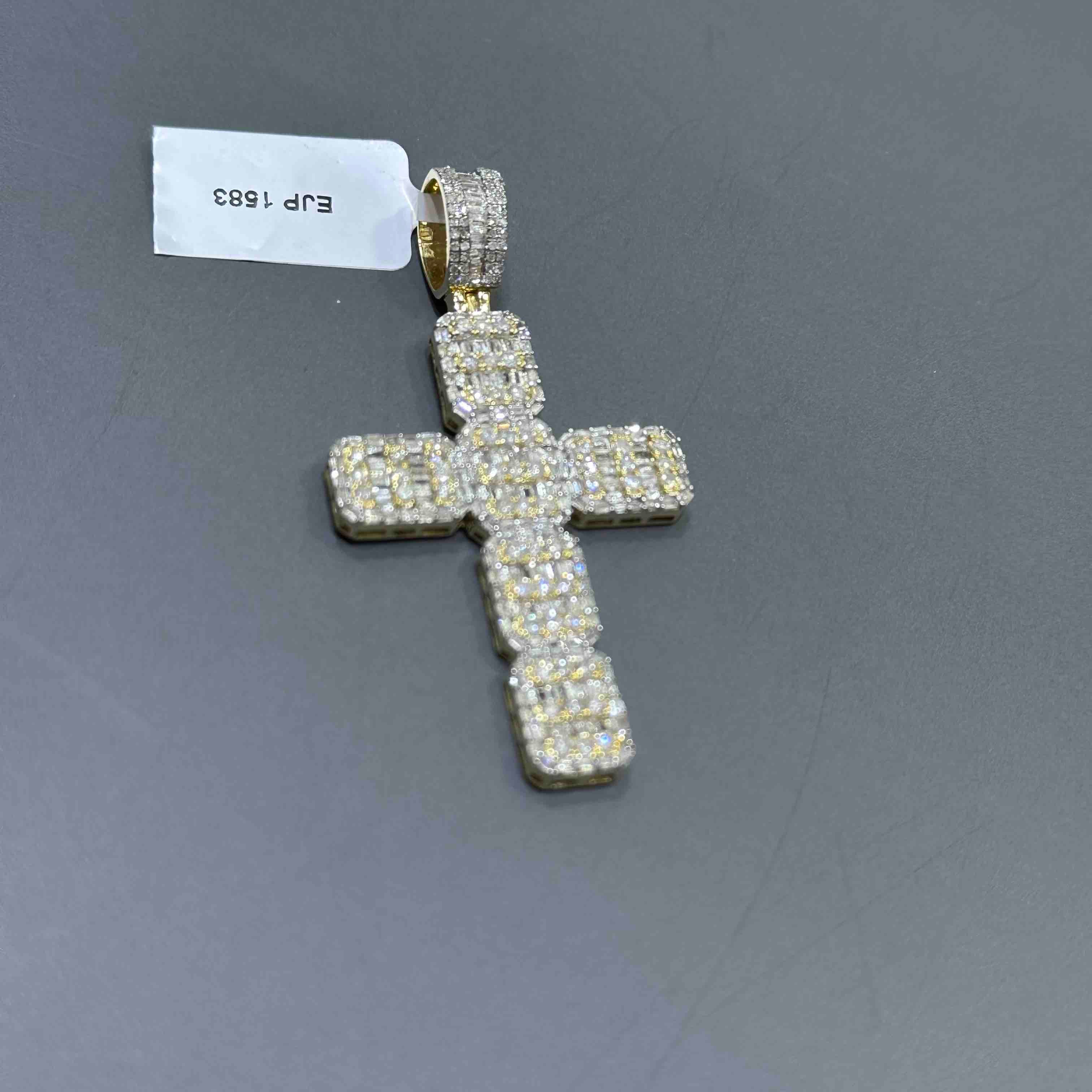 Yellow Gold Diamond Baguette Cross Pendant