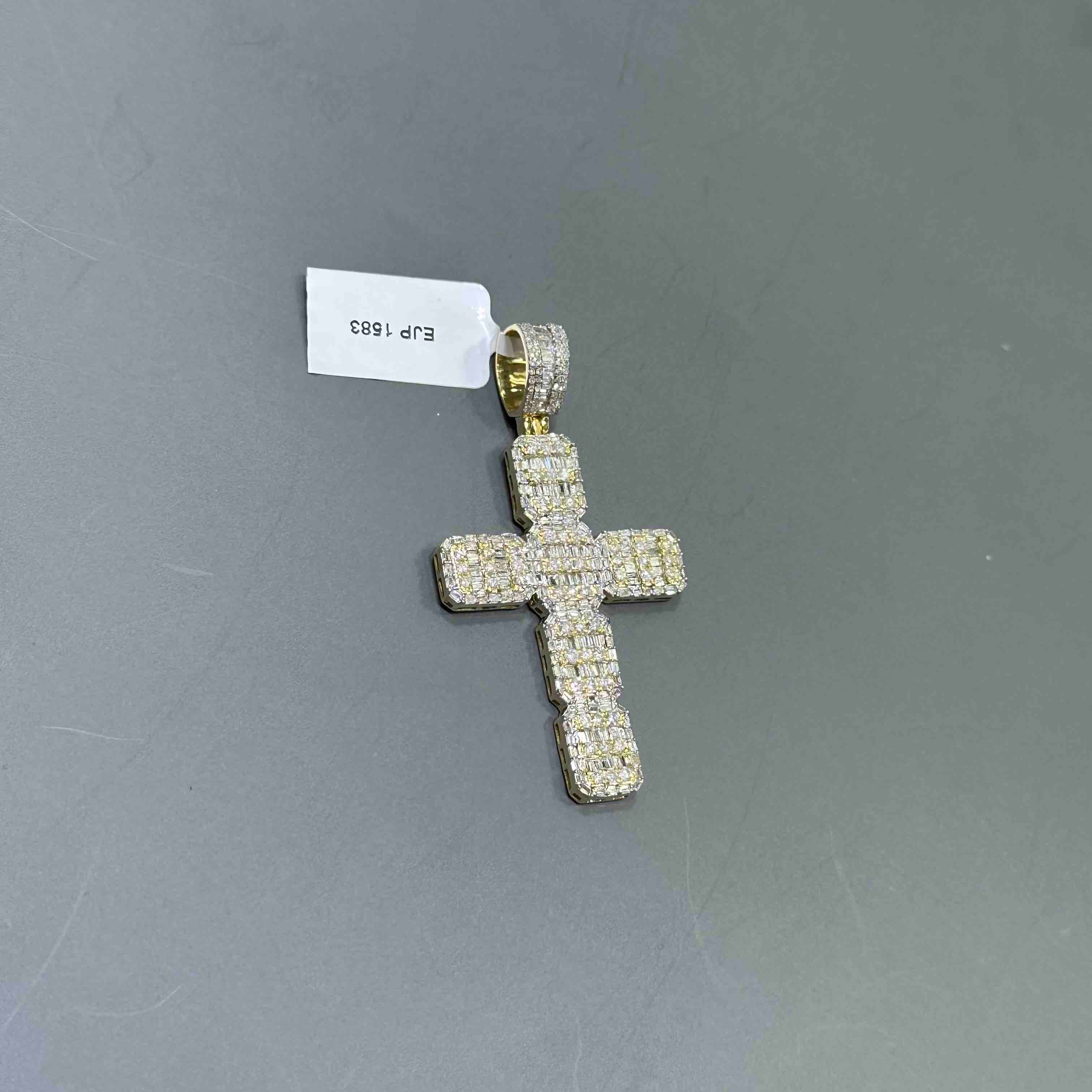 Yellow Gold Diamond Baguette Cross Pendant