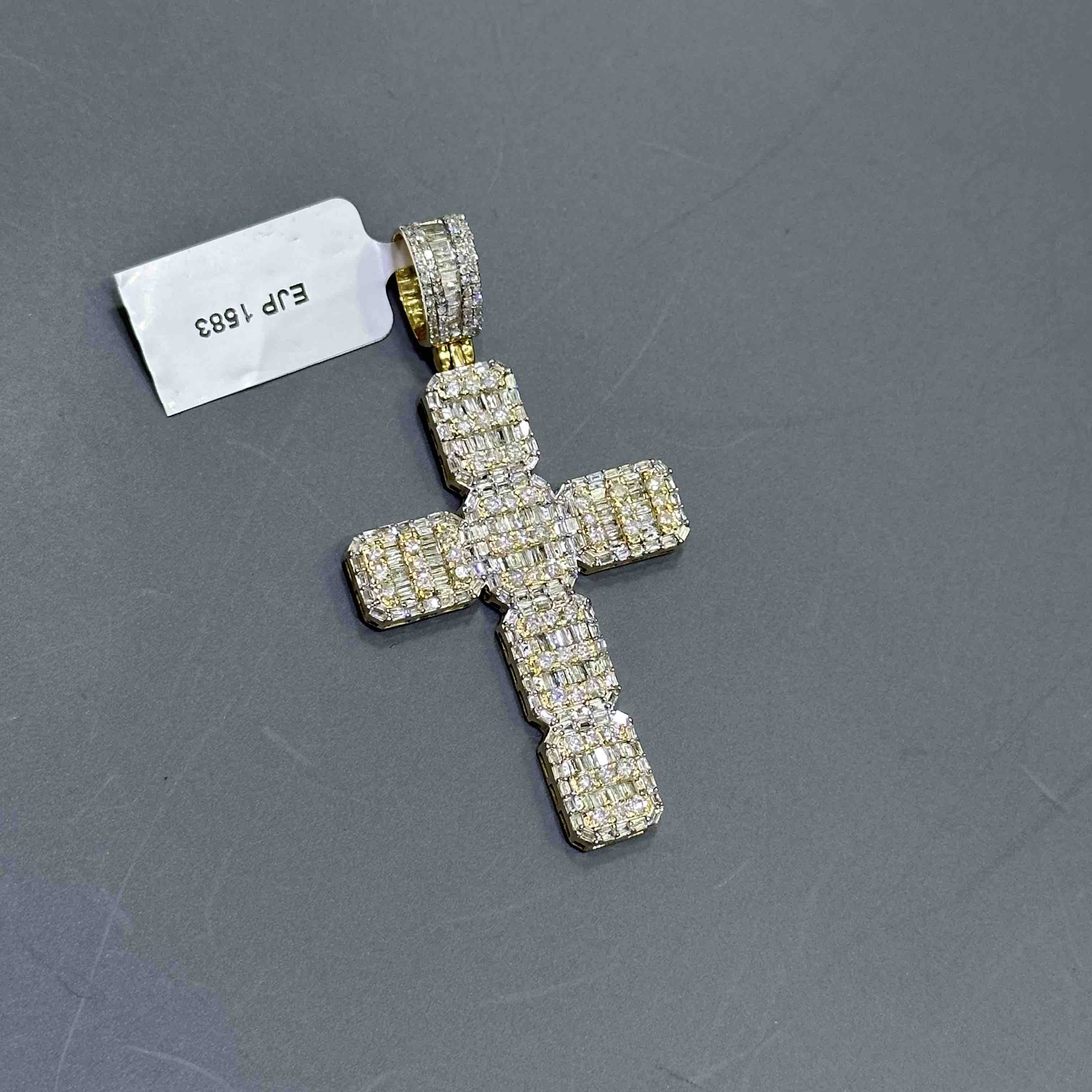 Yellow Gold Diamond Baguette Cross Pendant