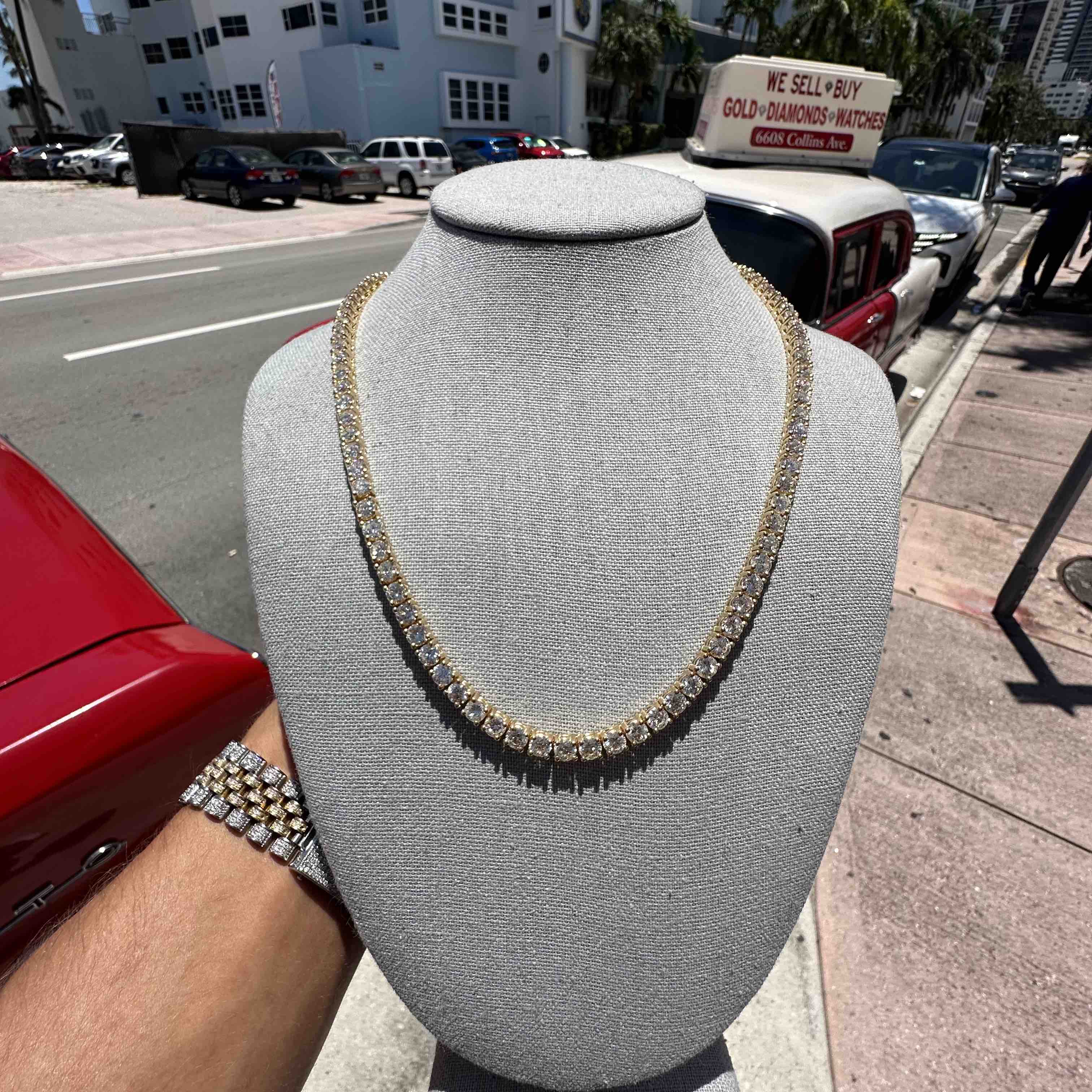 Iced Out Tennis Chain Yellow Gold