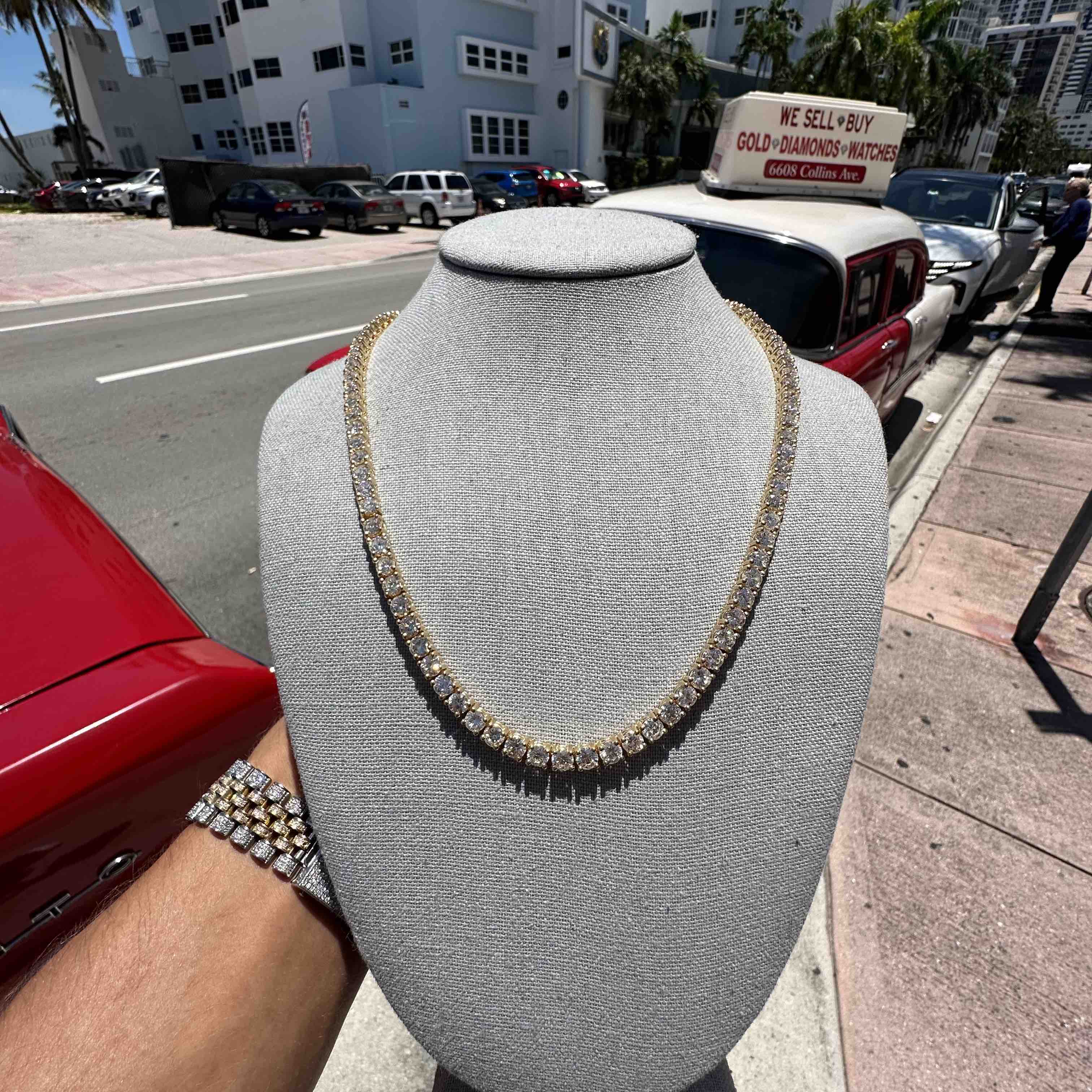 Iced Out Tennis Chain Yellow Gold