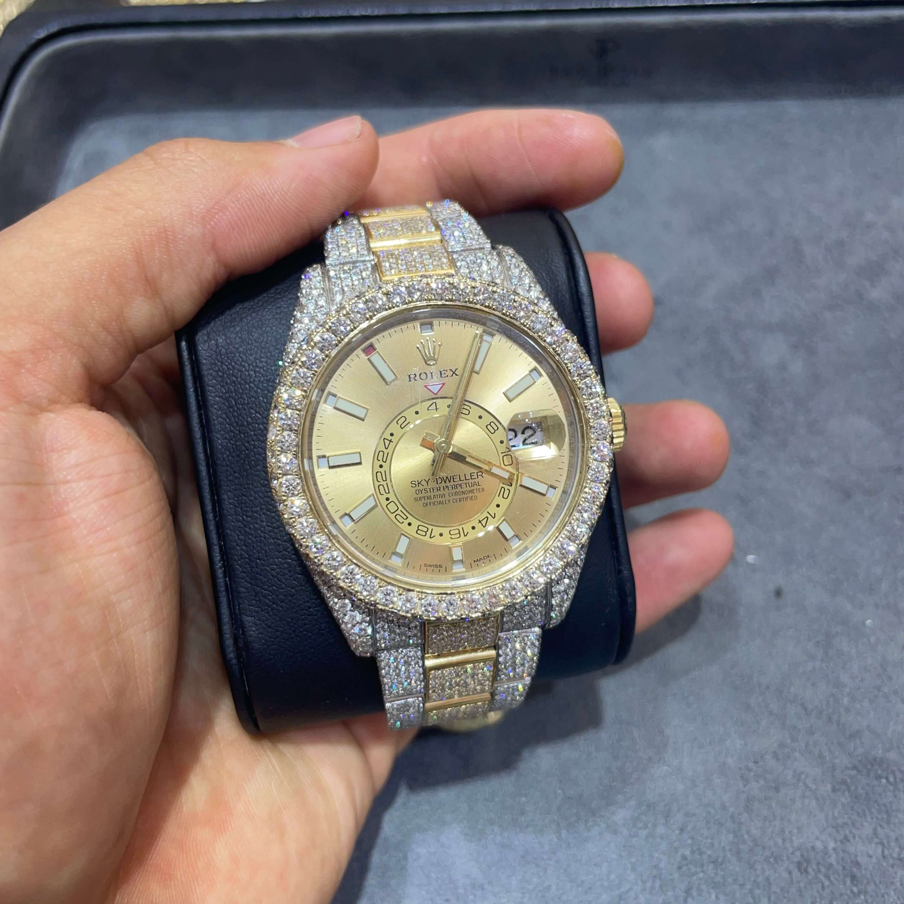42mm Rolex Sky Dweller Champagne Dial Iced Out | Two Tone