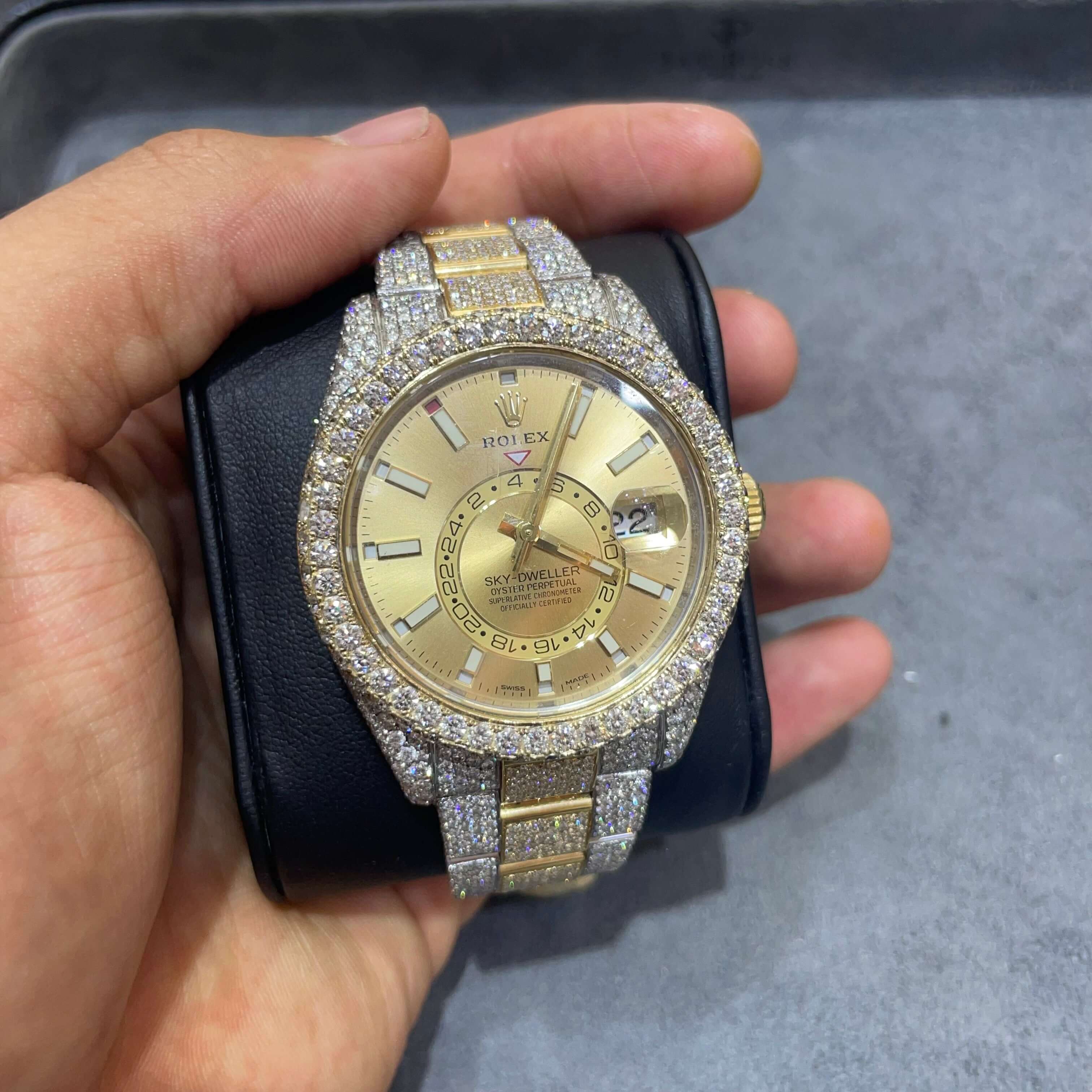 42mm Rolex Sky Dweller Champagne Dial Iced Out | Two Tone
