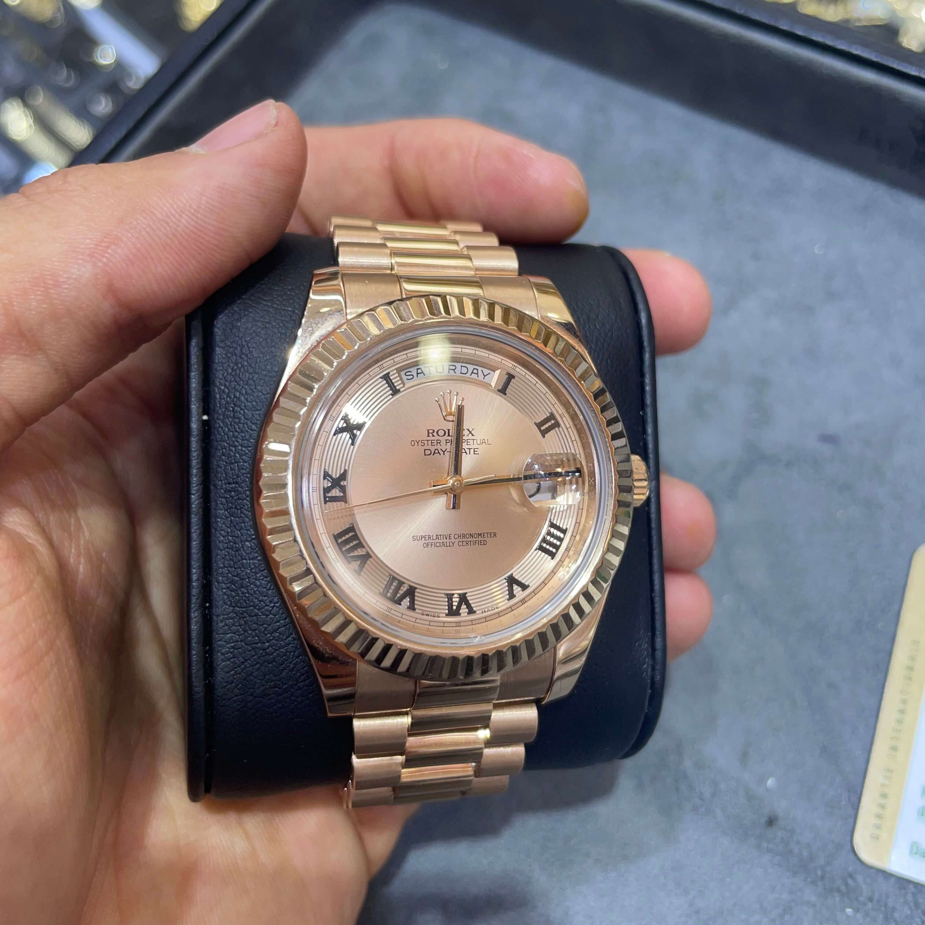 18k Everose Gold Rolex Day-Date 40mm Fluted Bezel | Roman Dial