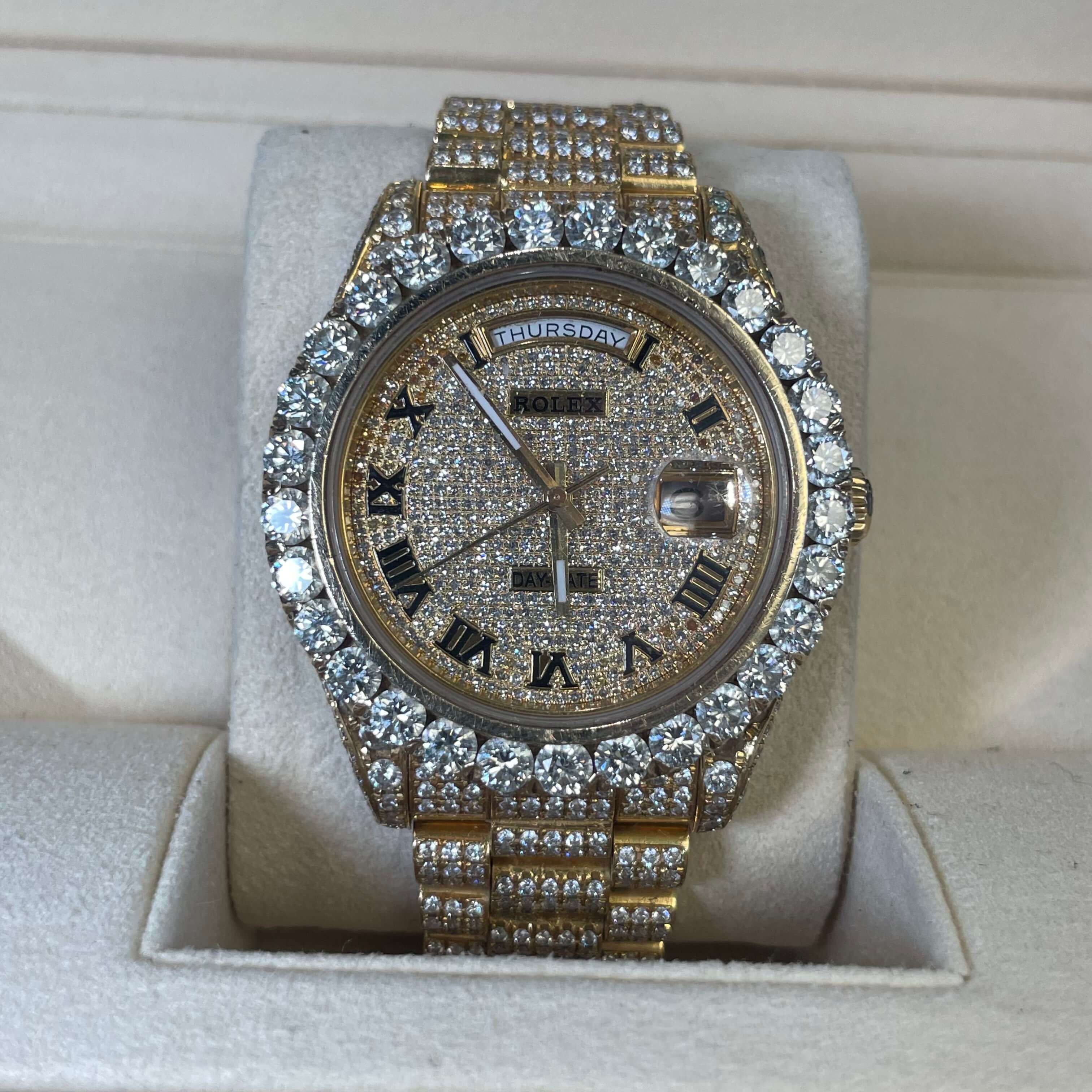 41mm Iced Out Yellow Gold Rolex Day Date II 18k