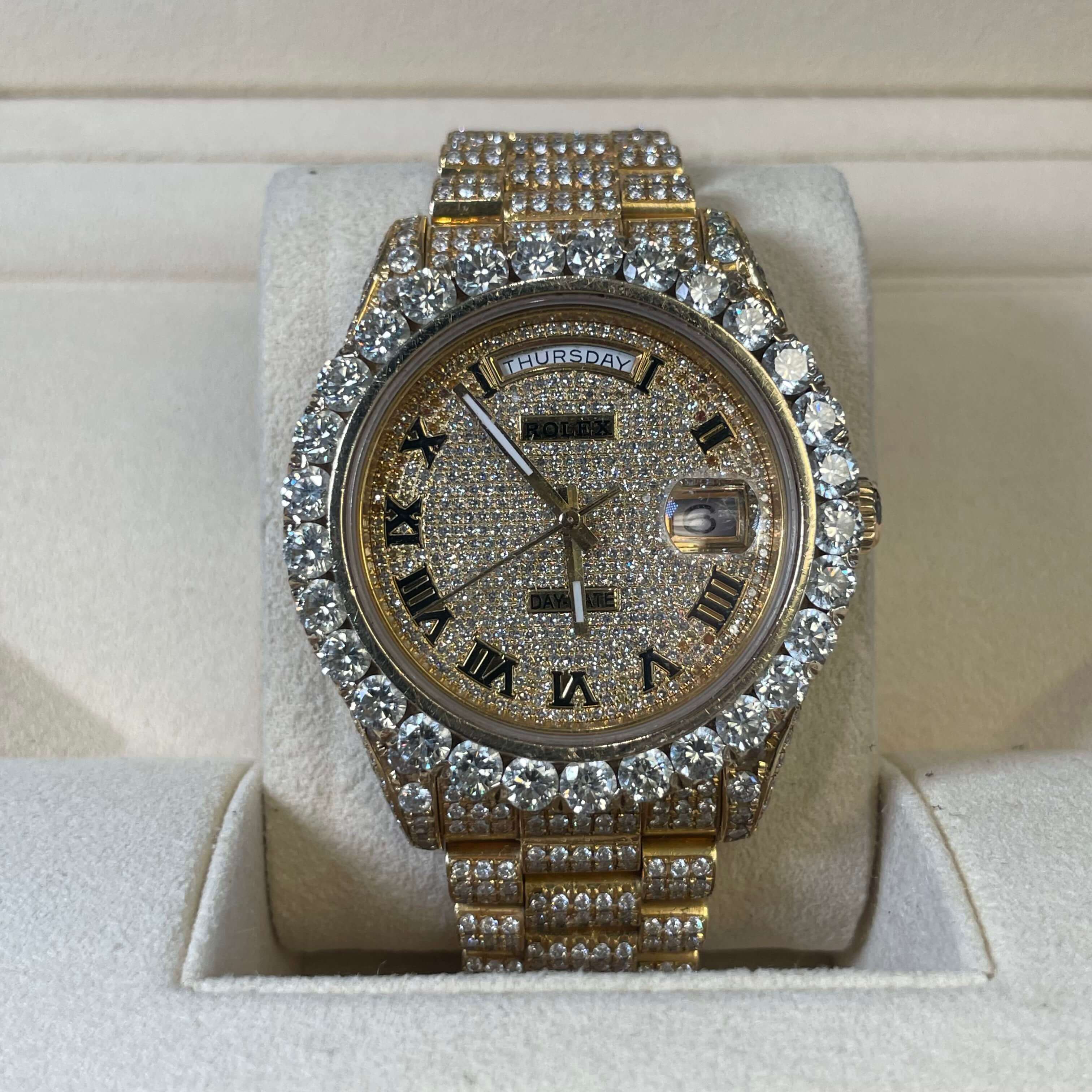 41mm Iced Out Yellow Gold Rolex Day Date II 18k