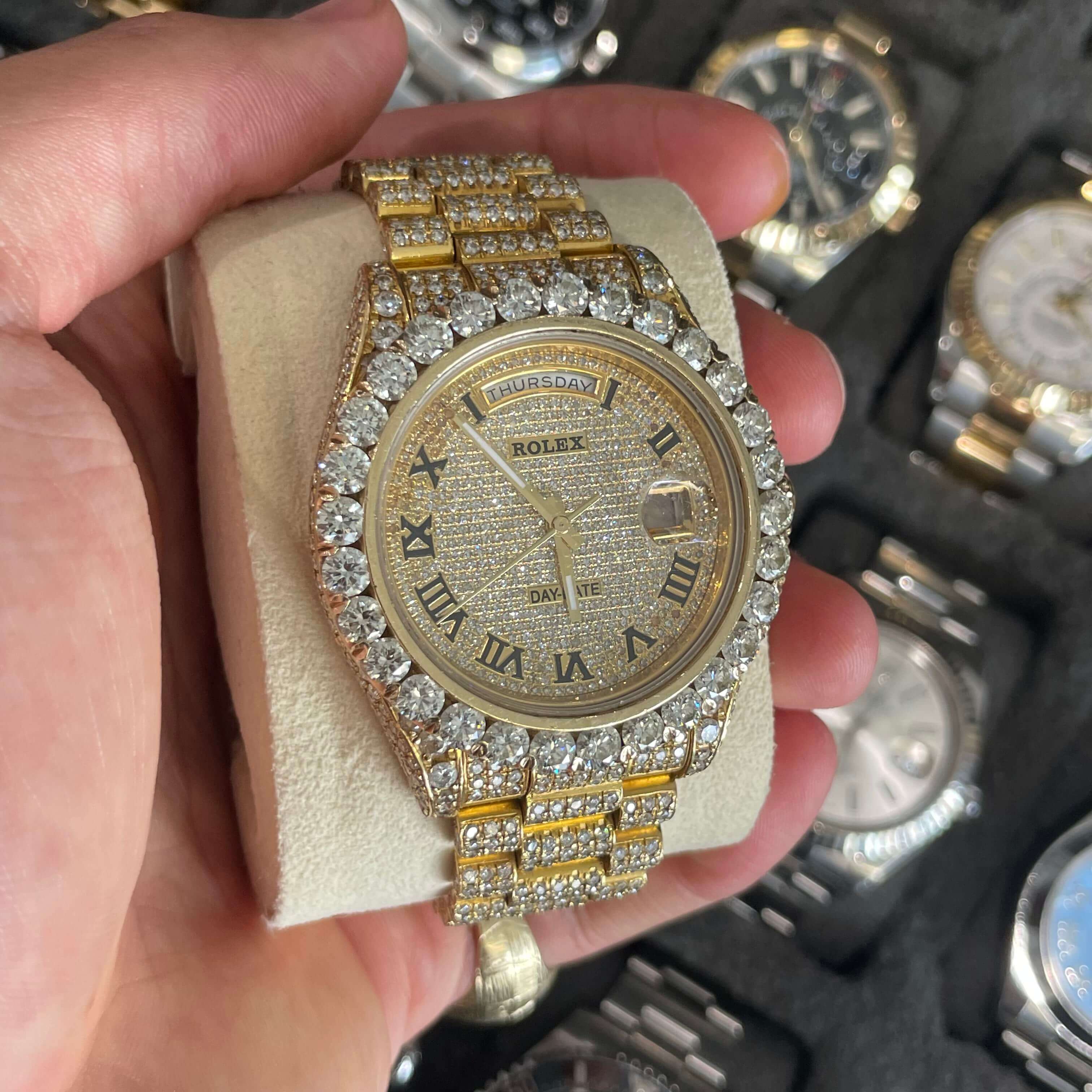 41mm Iced Out Yellow Gold Rolex Day Date II 18k