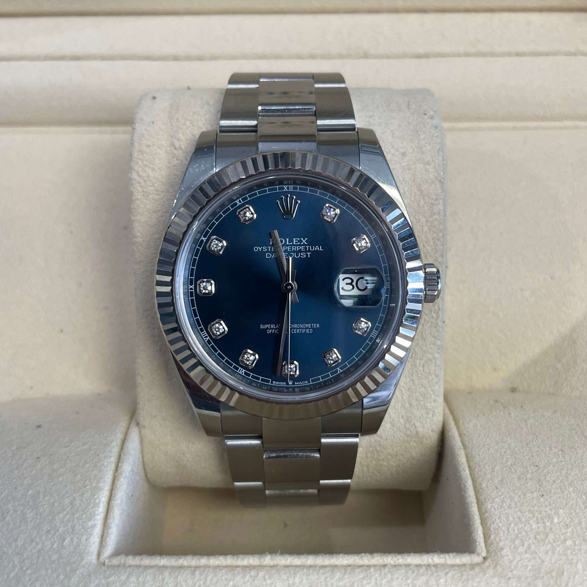 Rolex Datejust 41mm Fluted Bezel Blue Diamond Dial