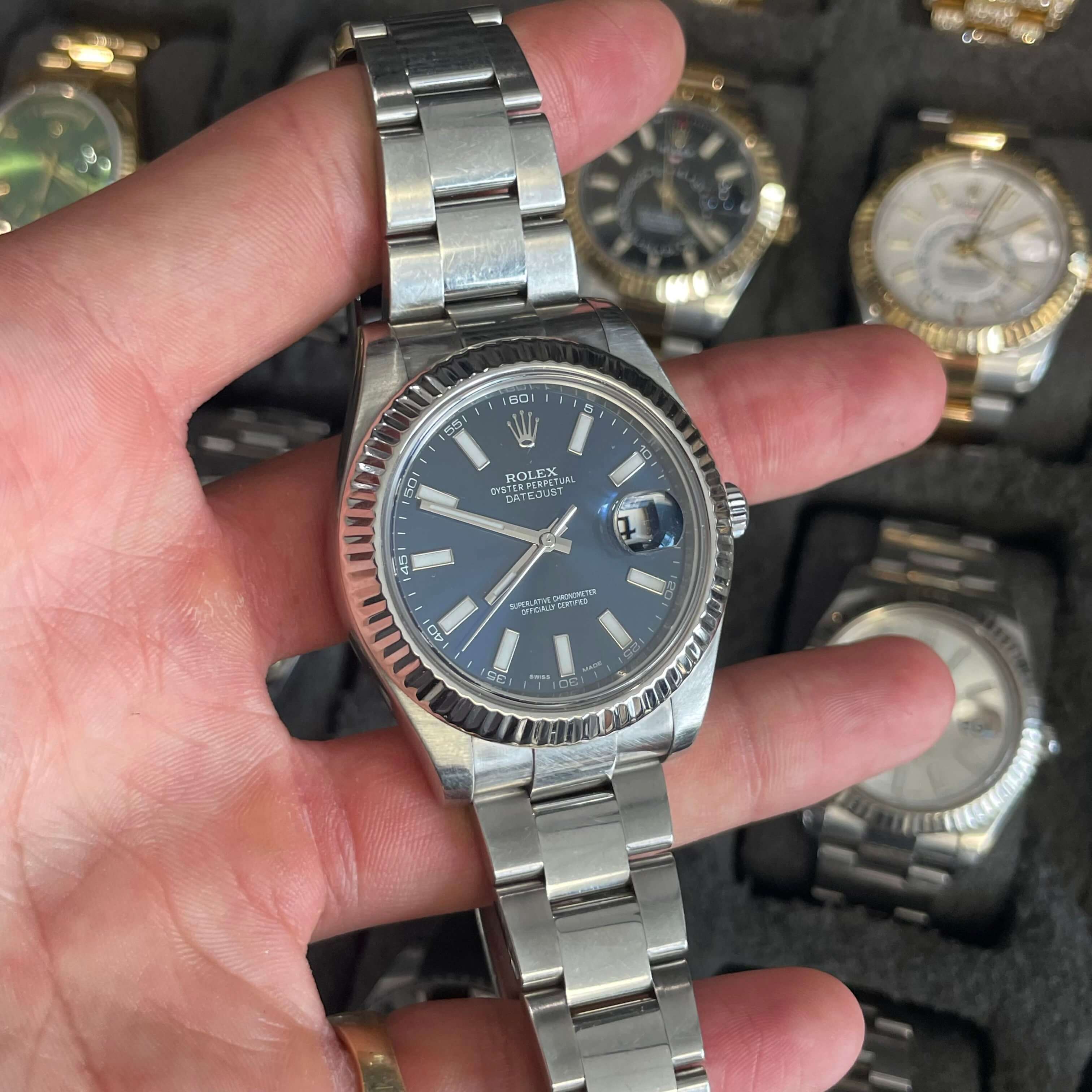 41mm Rolex Datejust Fluted Bezel | Stainless Steel | Blue Stick Dial