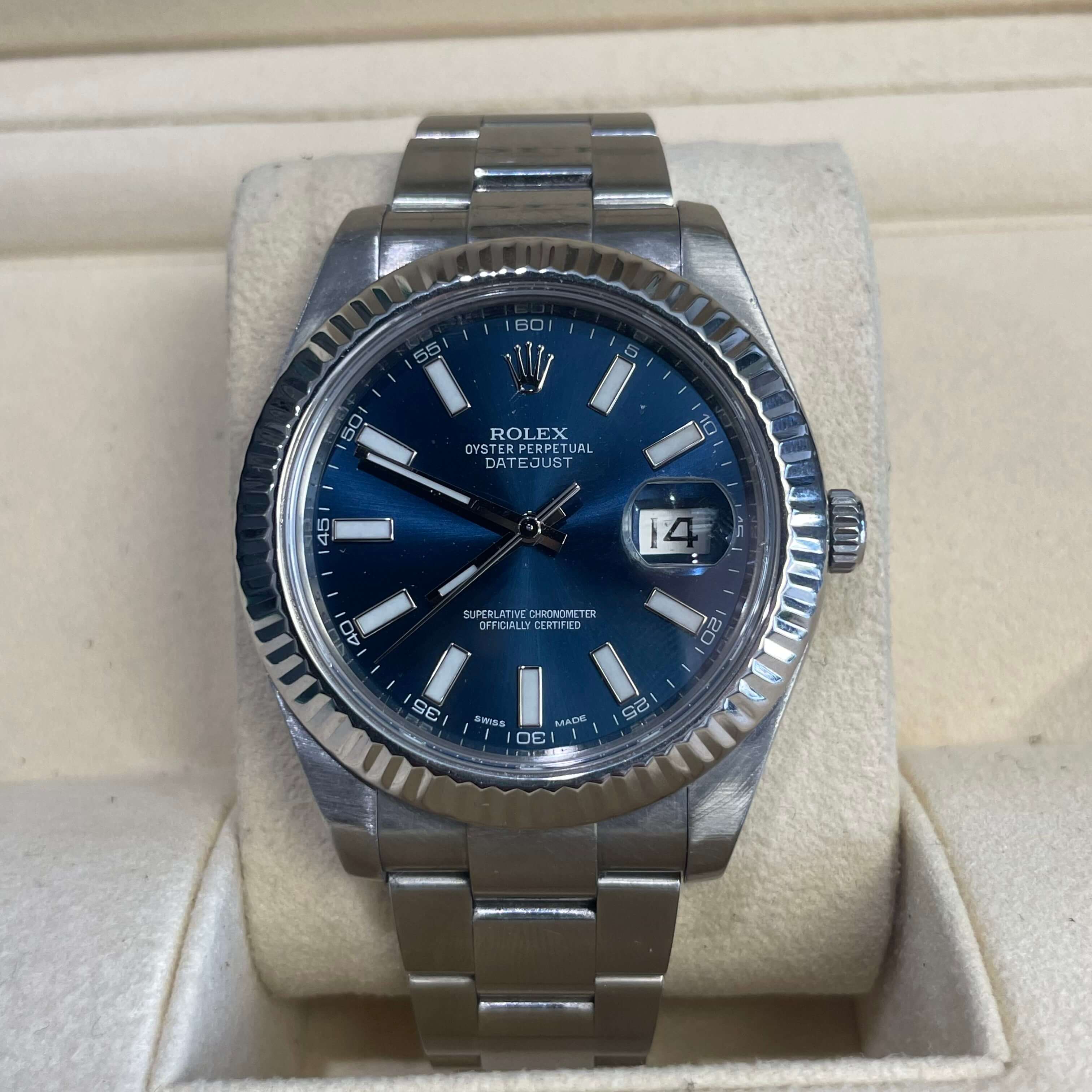 41mm Rolex Datejust Fluted Bezel | Stainless Steel | Blue Stick Dial