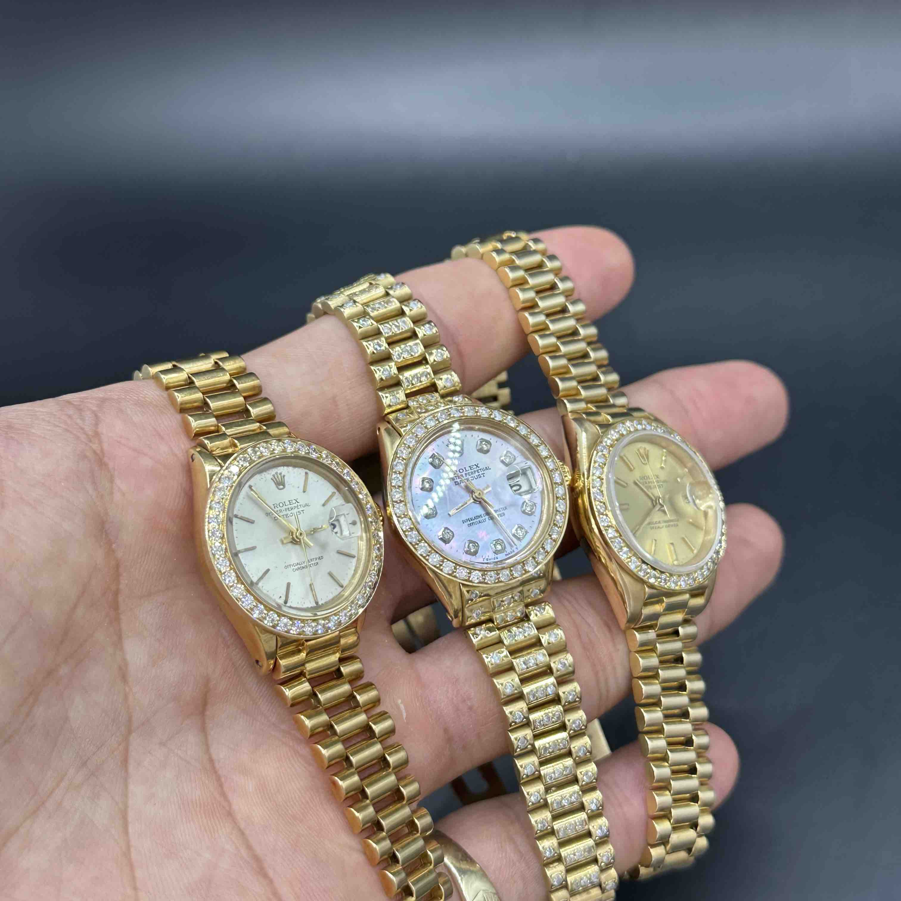Bust Down 18k Gold Womens Rolex Watch