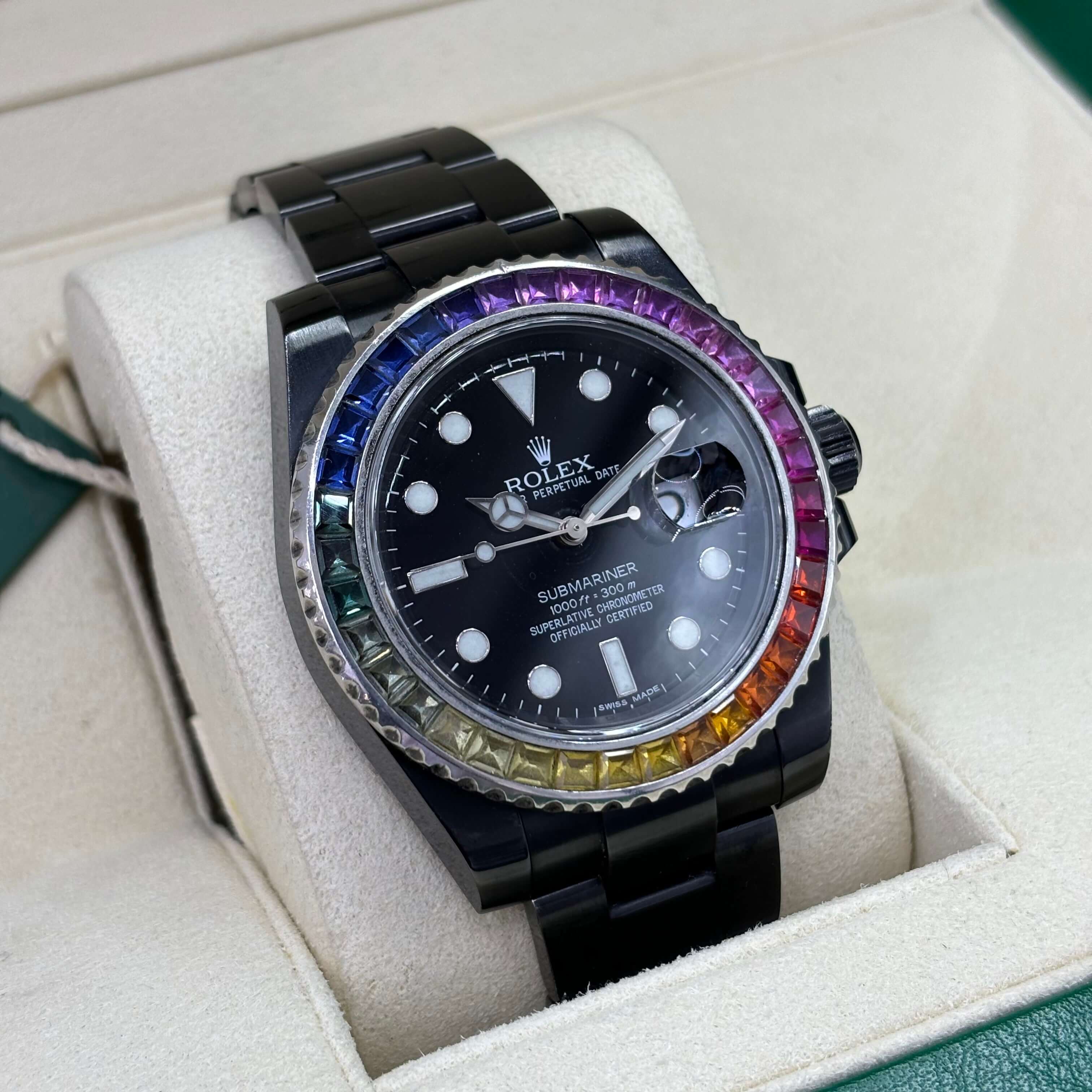 40mm Rolex Stainless Steel Submariner | Black Rhodium | Rainbow Dial