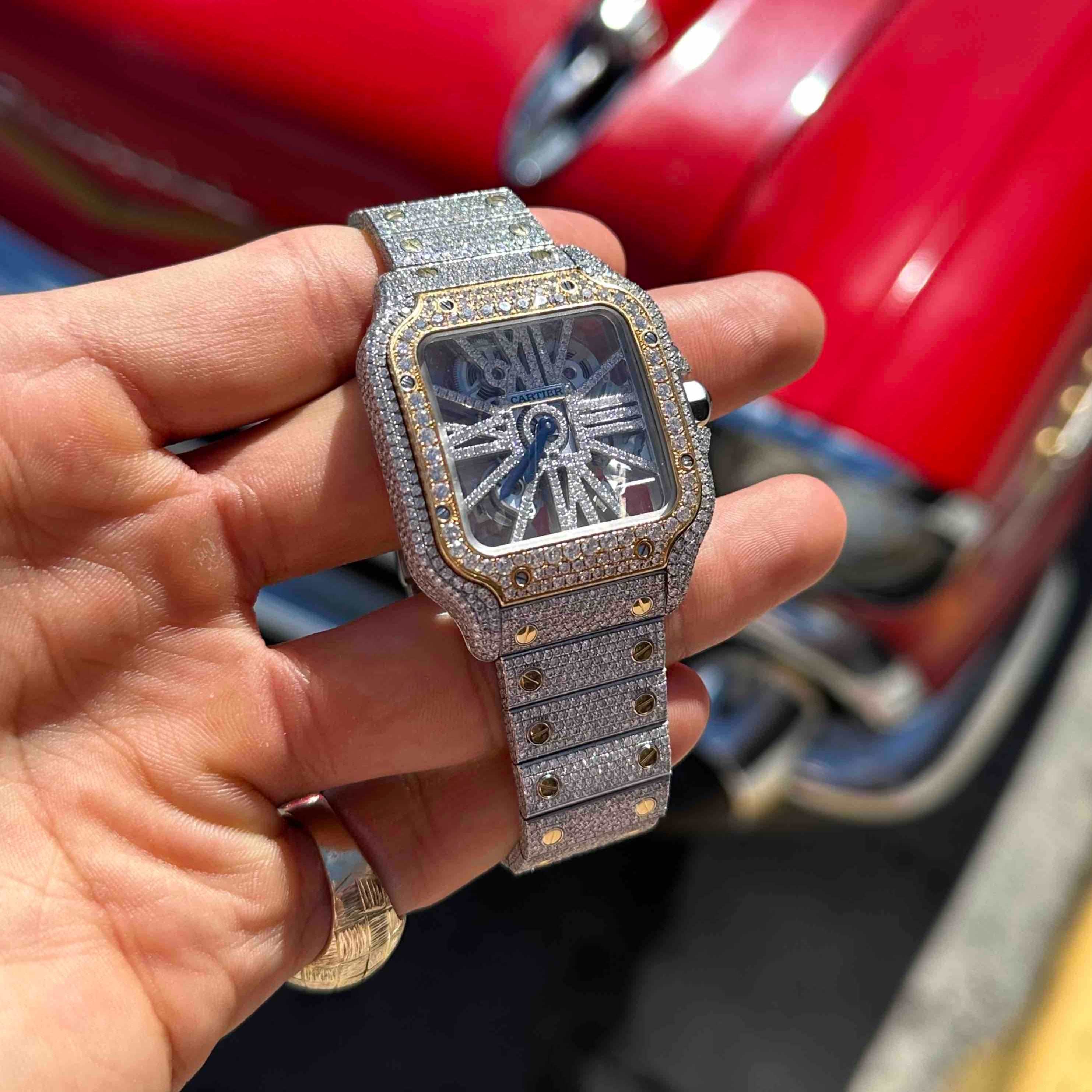 Skeleton Cartier Bust Down Watch Natural VVS Two Tone