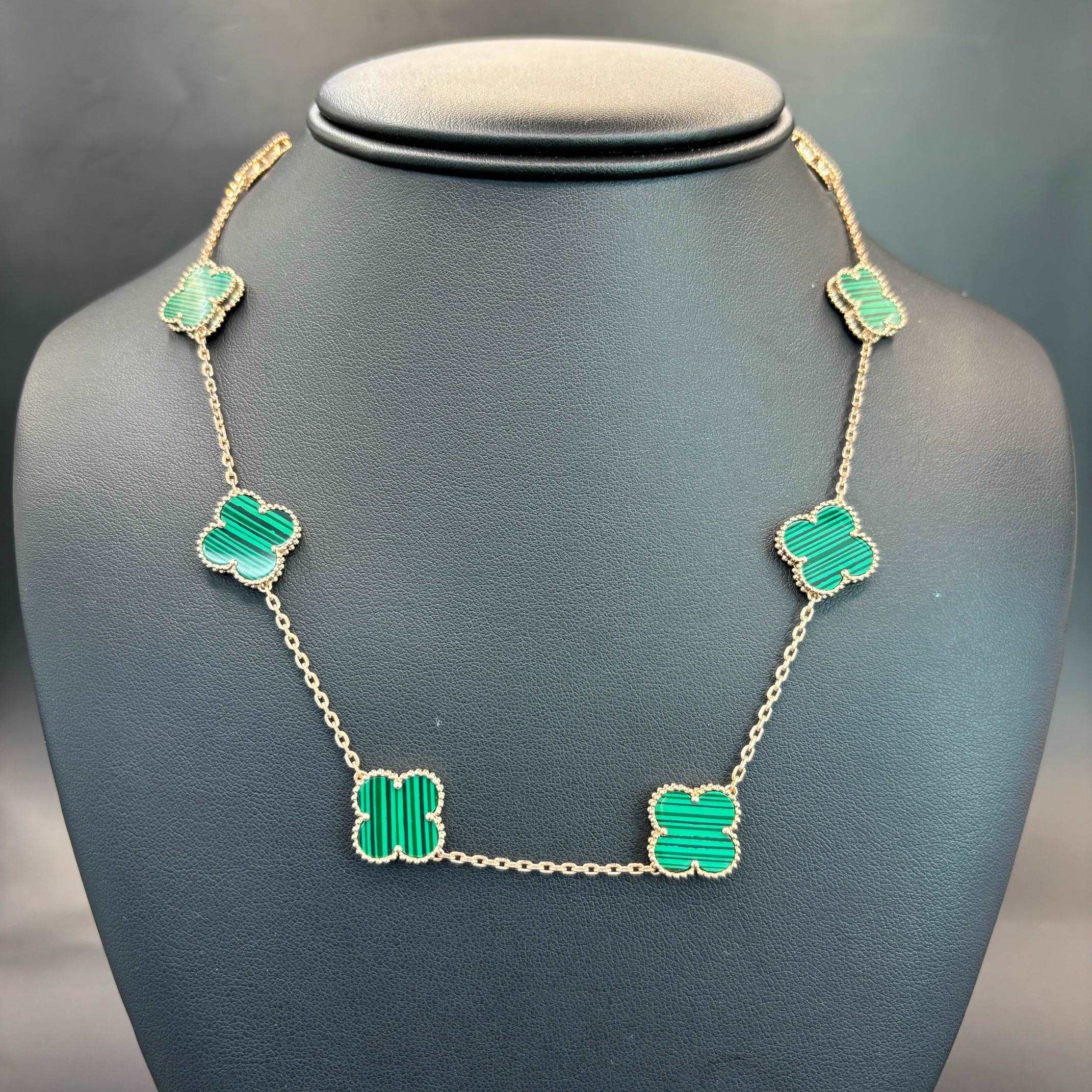 14K Yellow Gold Malachite Clover Necklace